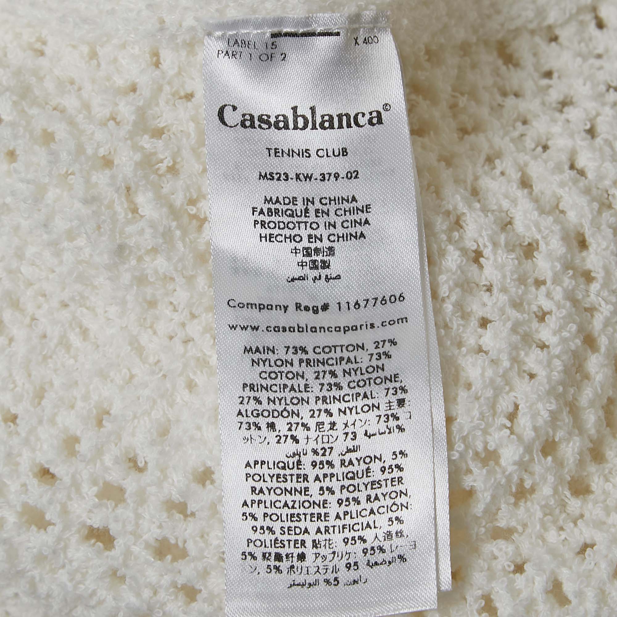 Casablanca White Wavy Open-Knit Cotton Button Front Cardigan S