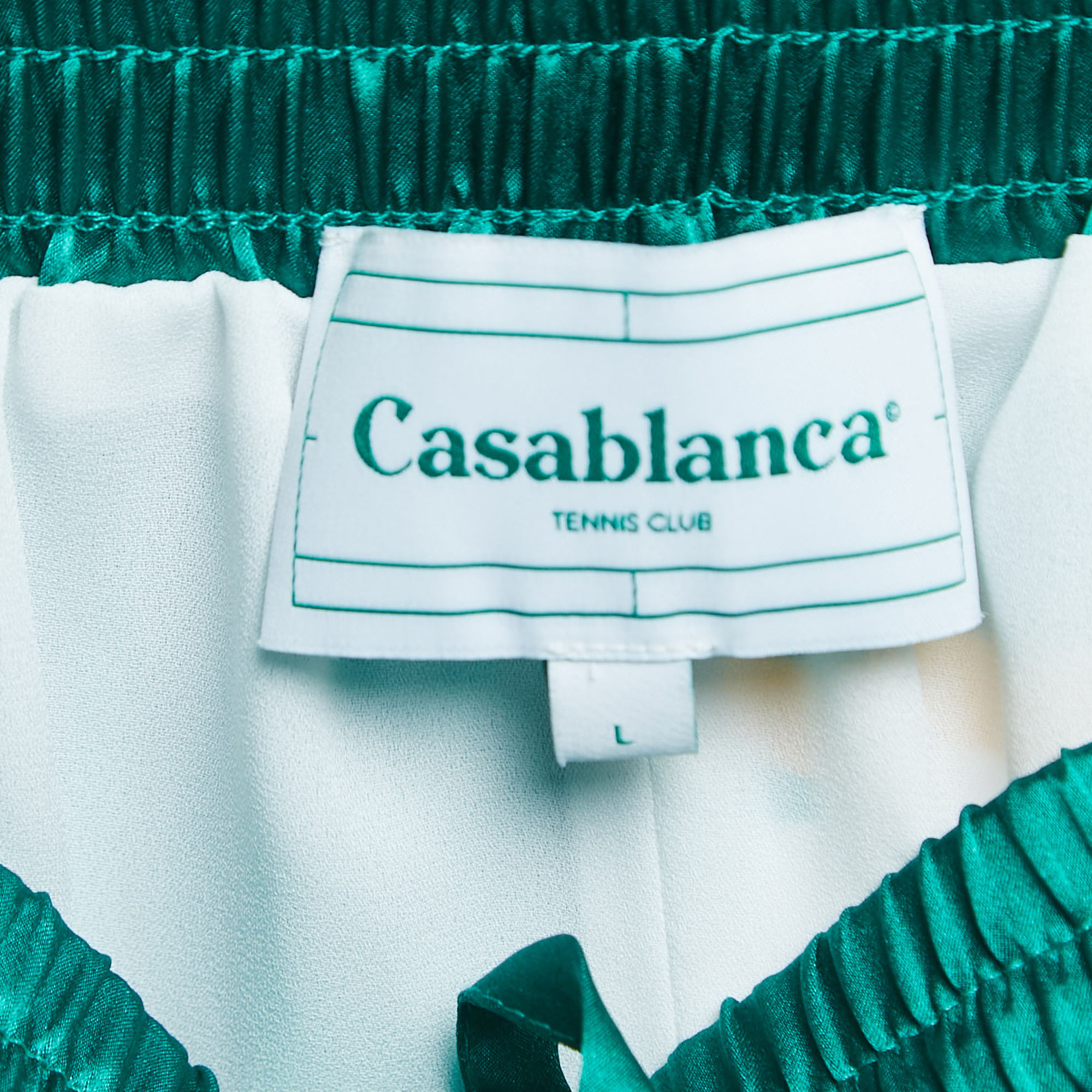 Casablanca Multicolor Logo Print Silk Drawstring Shorts L