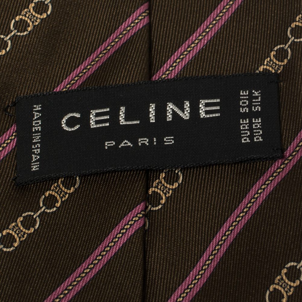 Celine Brown Equestrian Print Silk Tie