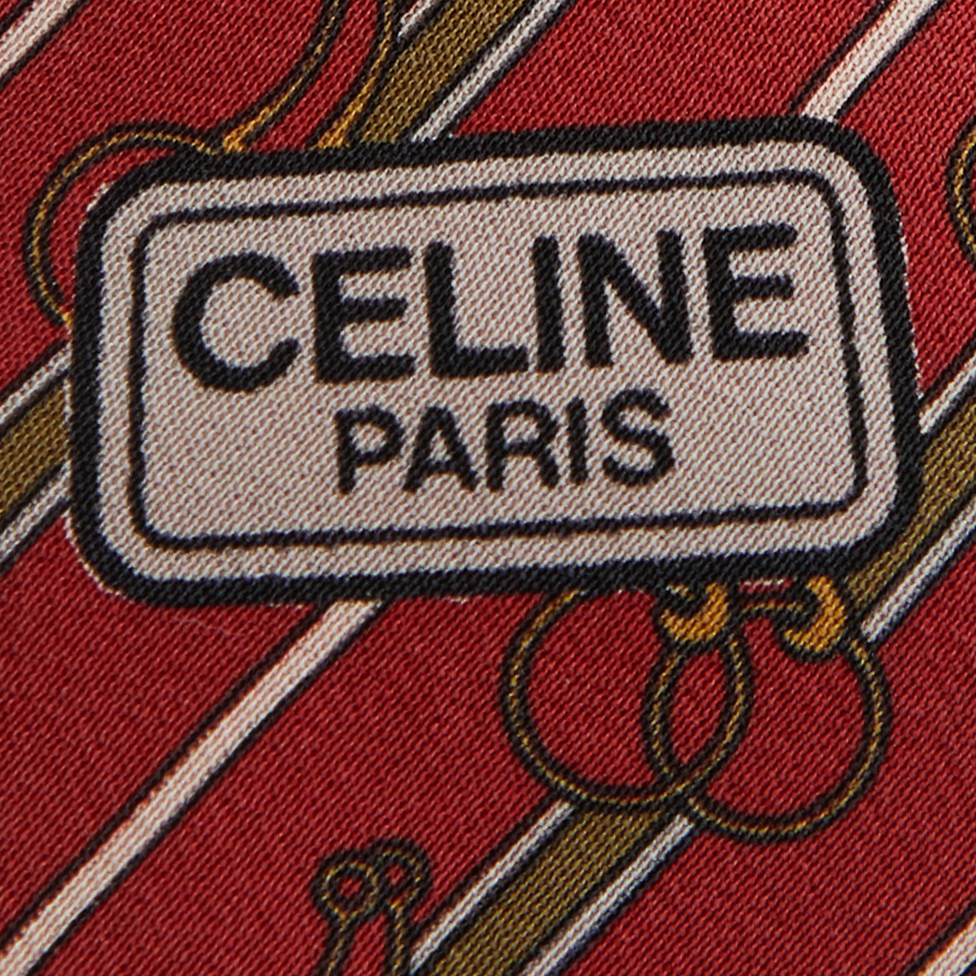 Celine Vintage Red Diagonal Striped Printed Silk Tie