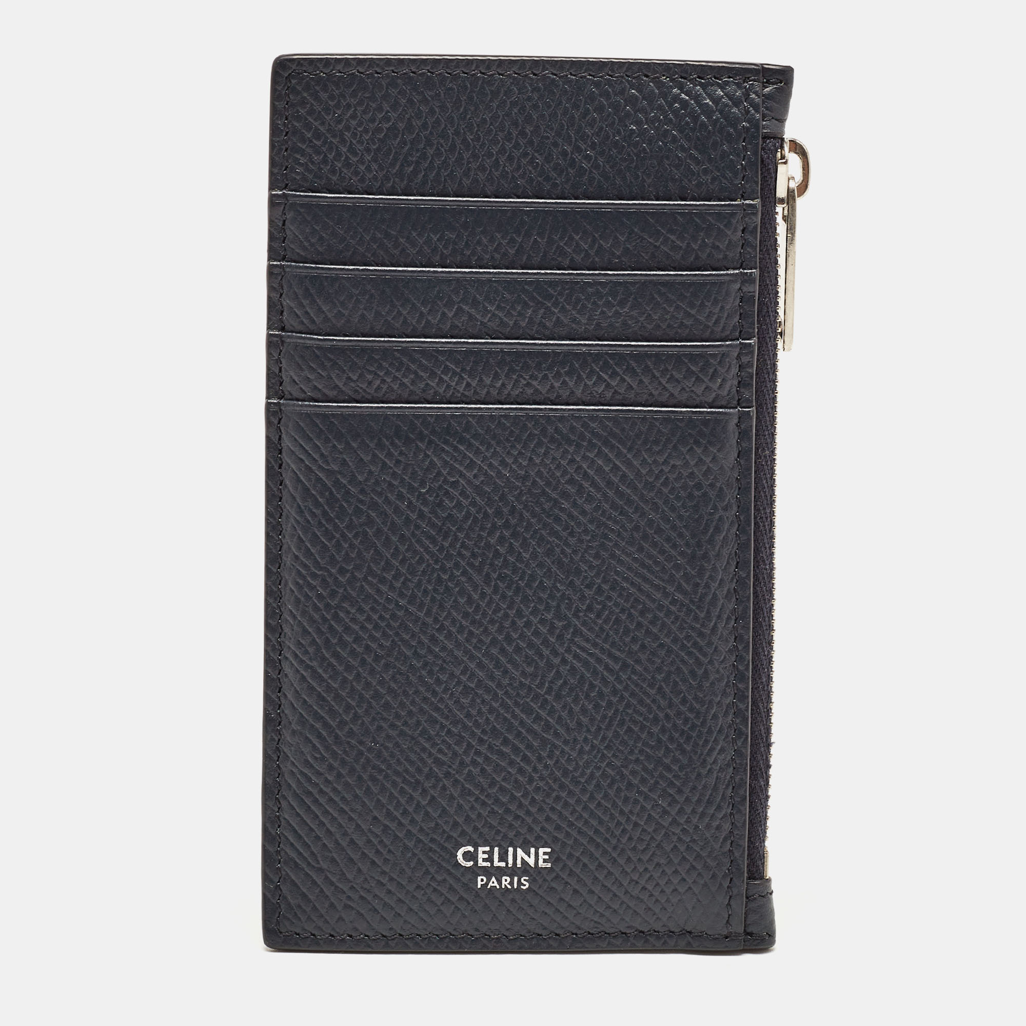 Celine Dark Blue Leather Zip Card Holder