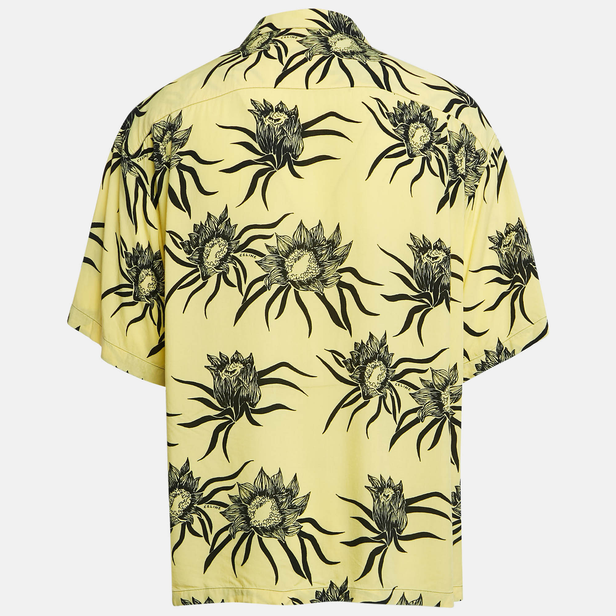 Celine Yellow/Black Sunflower Print Crepe Loose Fit Shirt S