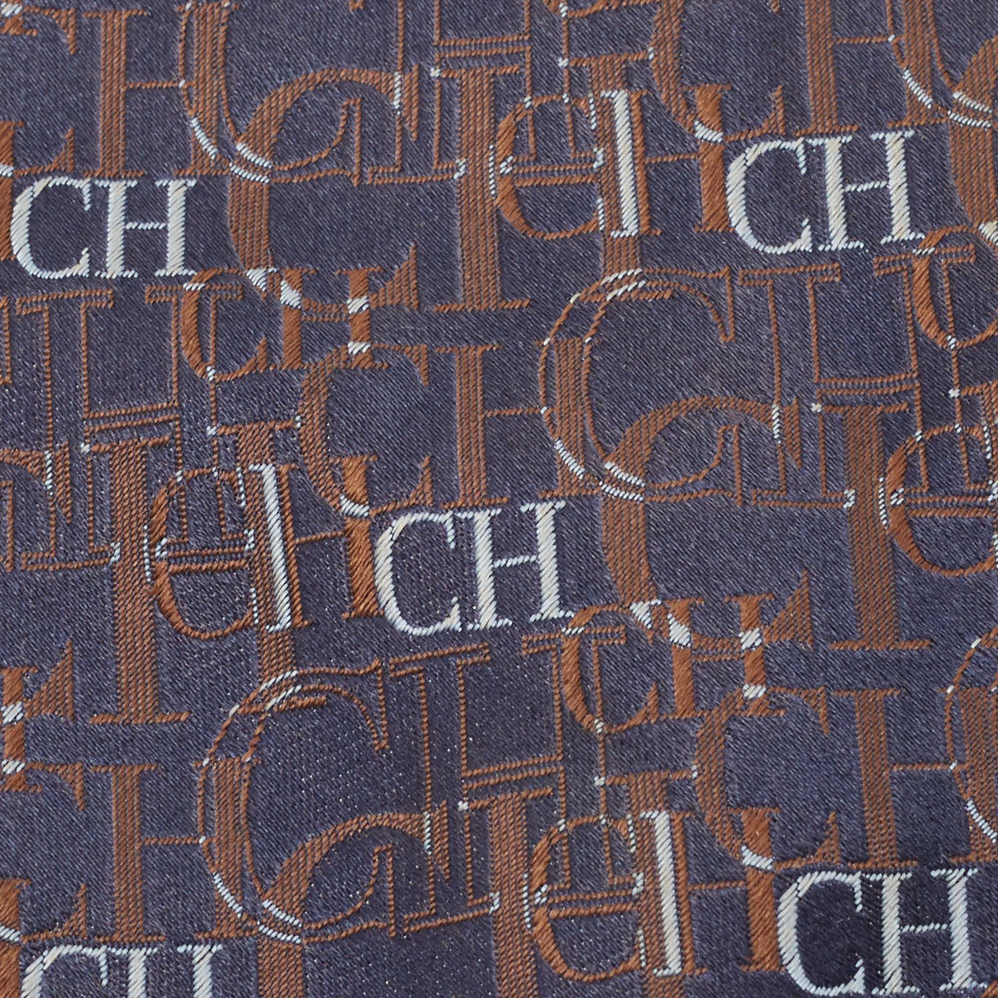 CH Carolina Herrera Navy Blue Logo Monogram Silk Tie