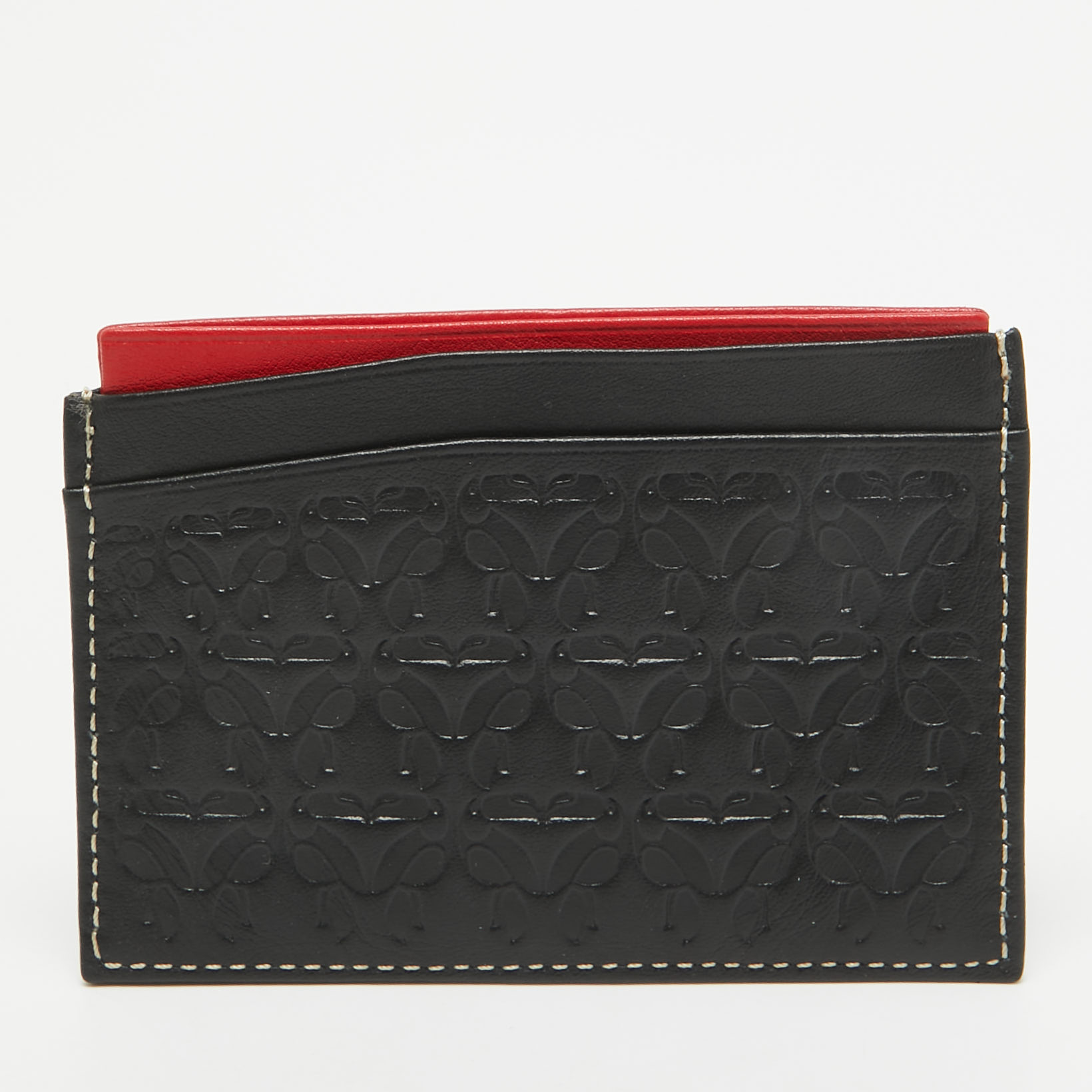 CH Carolina Herrera Black/Red Embossed Leather Card Holder