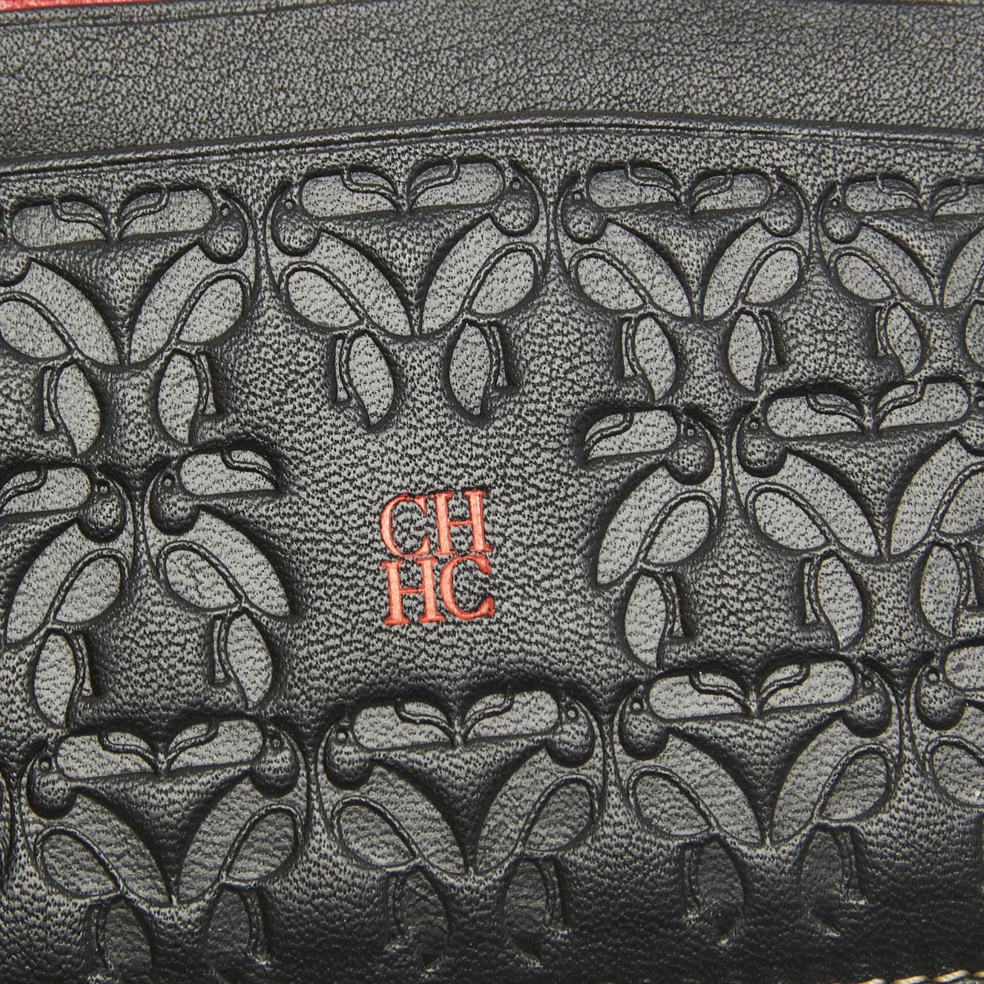 CH Carolina Herrera Black/Red Embossed Leather Card Holder