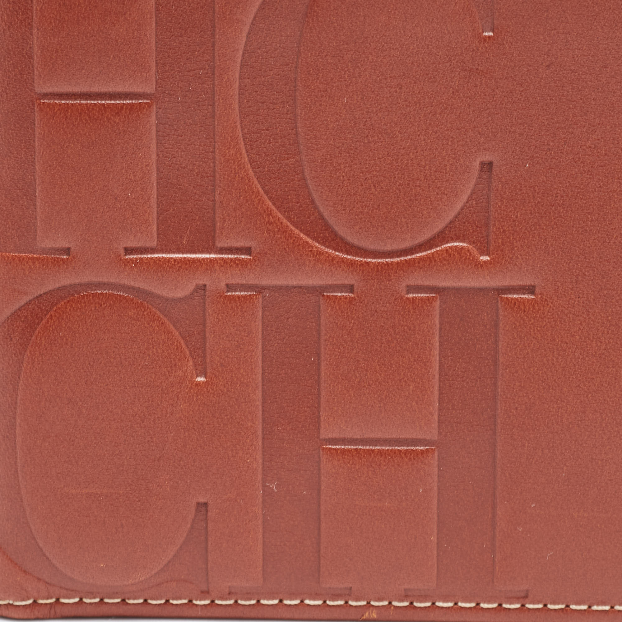 CH Carolina Herrera Tan Monogram Embossed Leather Bifold Wallet