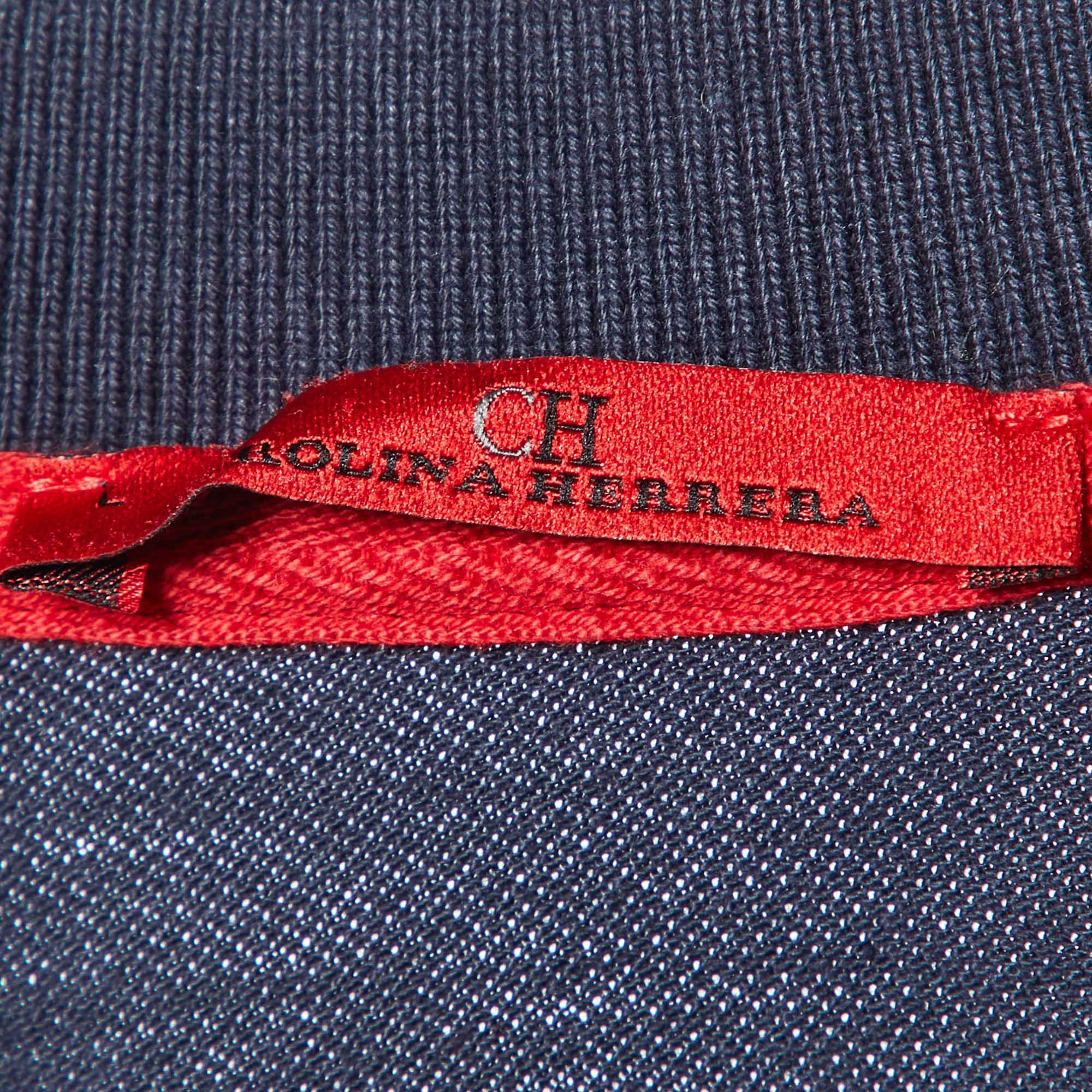 CH Carolina Herrera Navy Blue Logo Embroidered Cotton Polo T-Shirt L