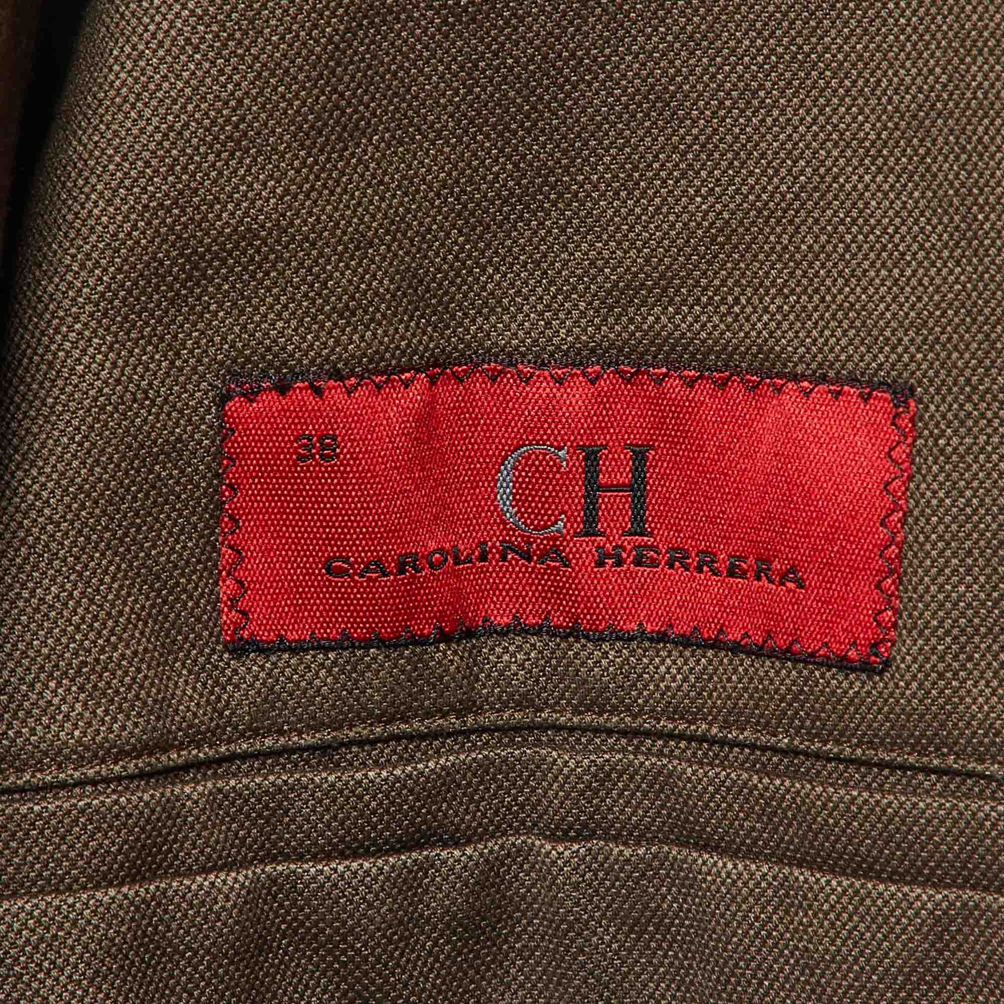 CH Carolina Herrera Brown Cotton And Linen Single Breasted Blazer M