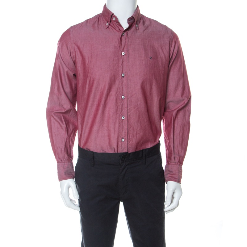 Image of CH Carolina Herrera Burgundy Cotton Button Down Oxford Shirt M