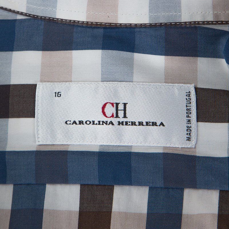 CH Carolina Herrera Gingham Check Cotton Button Down Shirt L