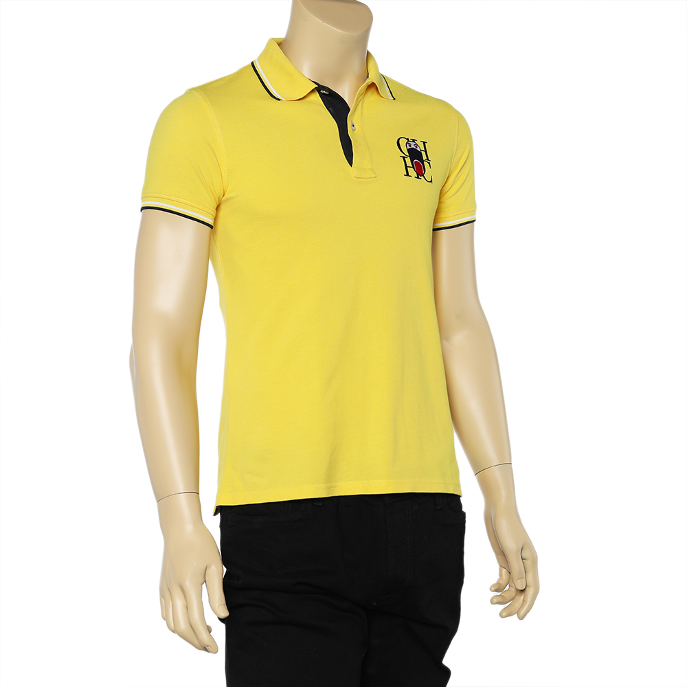 CH Carolina Herrera Yellow Logo Embroidered Cotton Knit Polo T-Shirt S