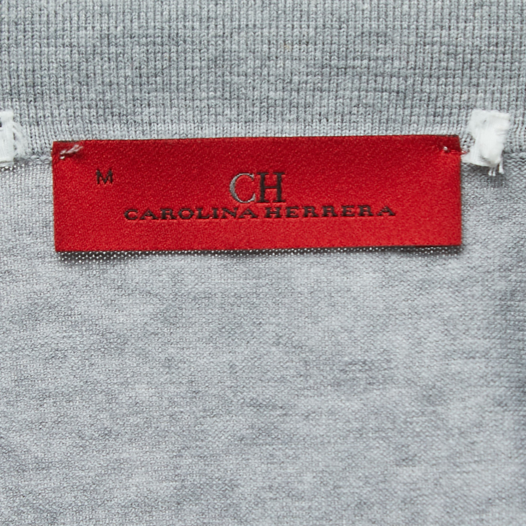 CH Carolina Herrera Grey Logo Embroidered Cotton Polo T-Shirt M