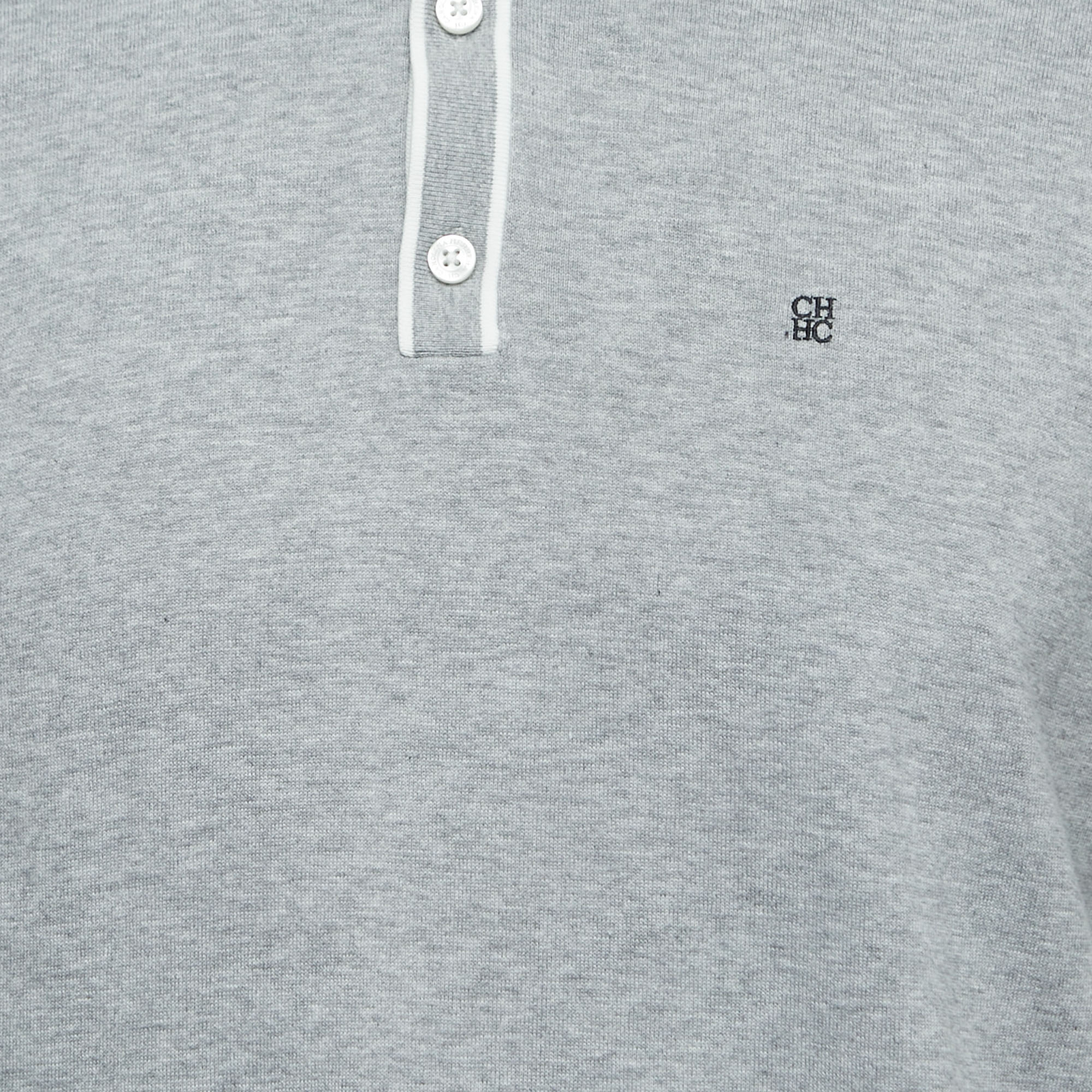 CH Carolina Herrera Grey Logo Embroidered Cotton Polo T-Shirt M