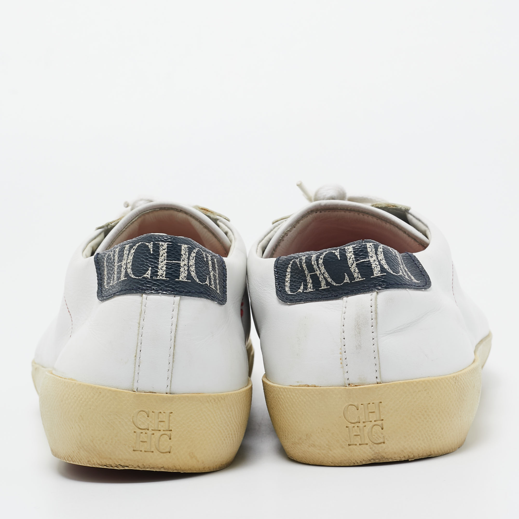 CH Carolina Herrera White/Beige Leather And Canvas Low Top Sneakers Size 43.5