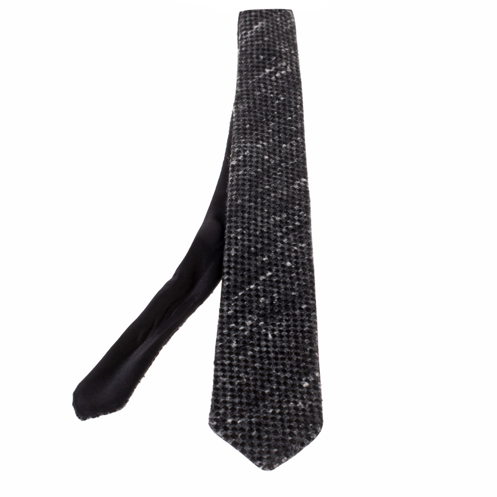 Chanel Black Tweed Reversible Skinny Silk Tie