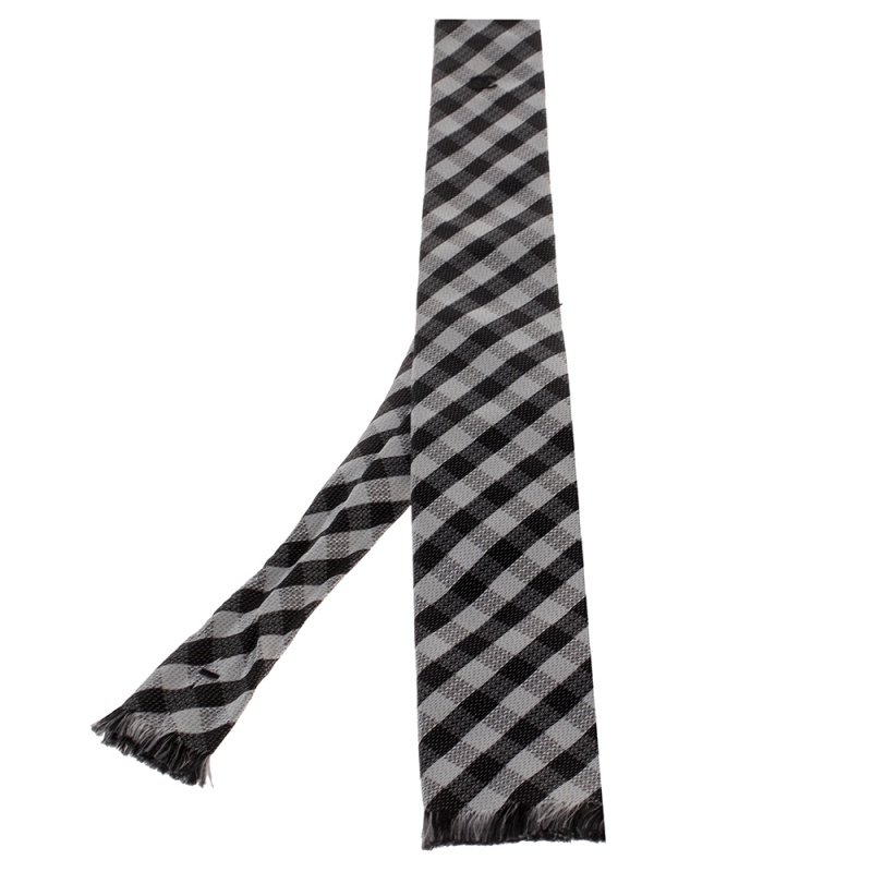 Chanel Monochrome Checked Fringed Flat Tip Silk Tie
