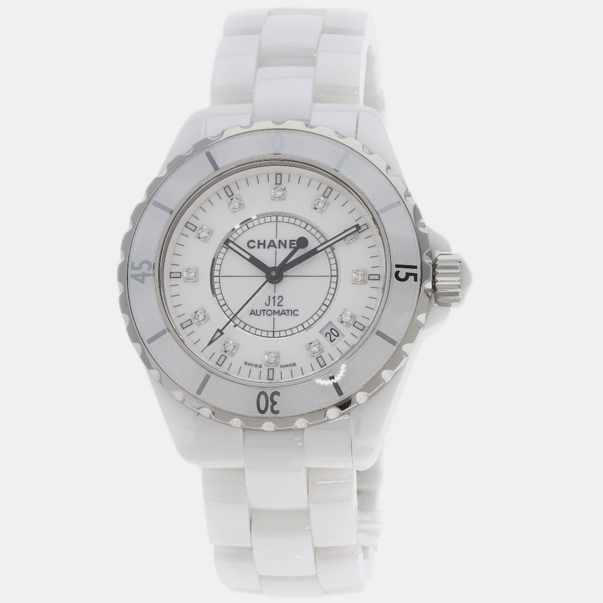 Chanel white ceramic j12 h1629 automatic men's wristwatch 46 mm