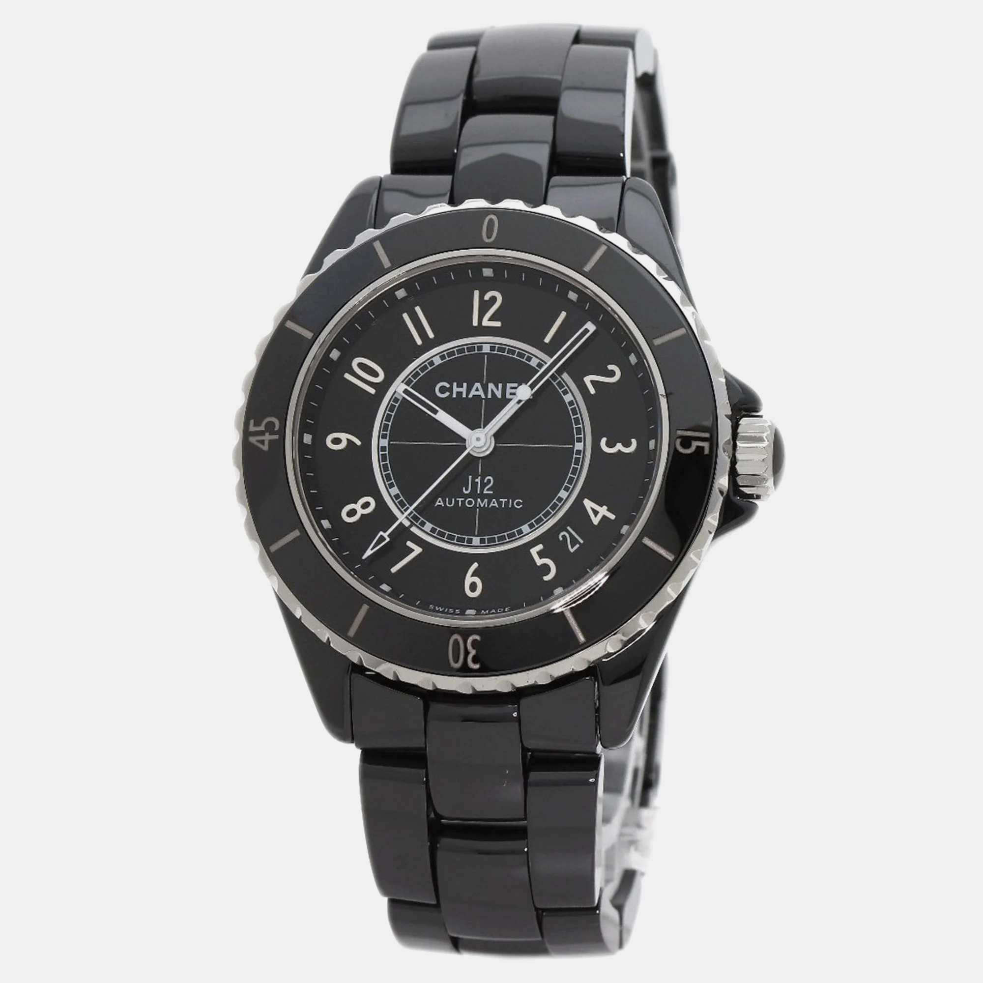 Chanel black ceramic j12 automatic men's wristwatch 38 mm