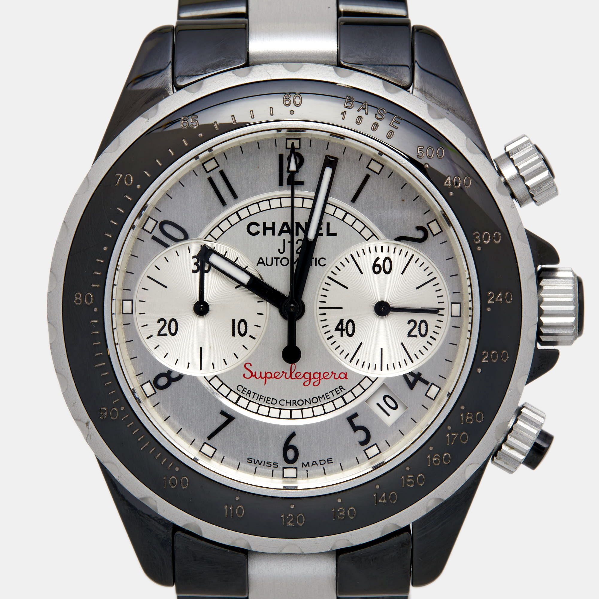 Chanel Silver Ceramic Aluminium J12 Superleggera H1624 Automatic Men's Wristwatch 41 Mm