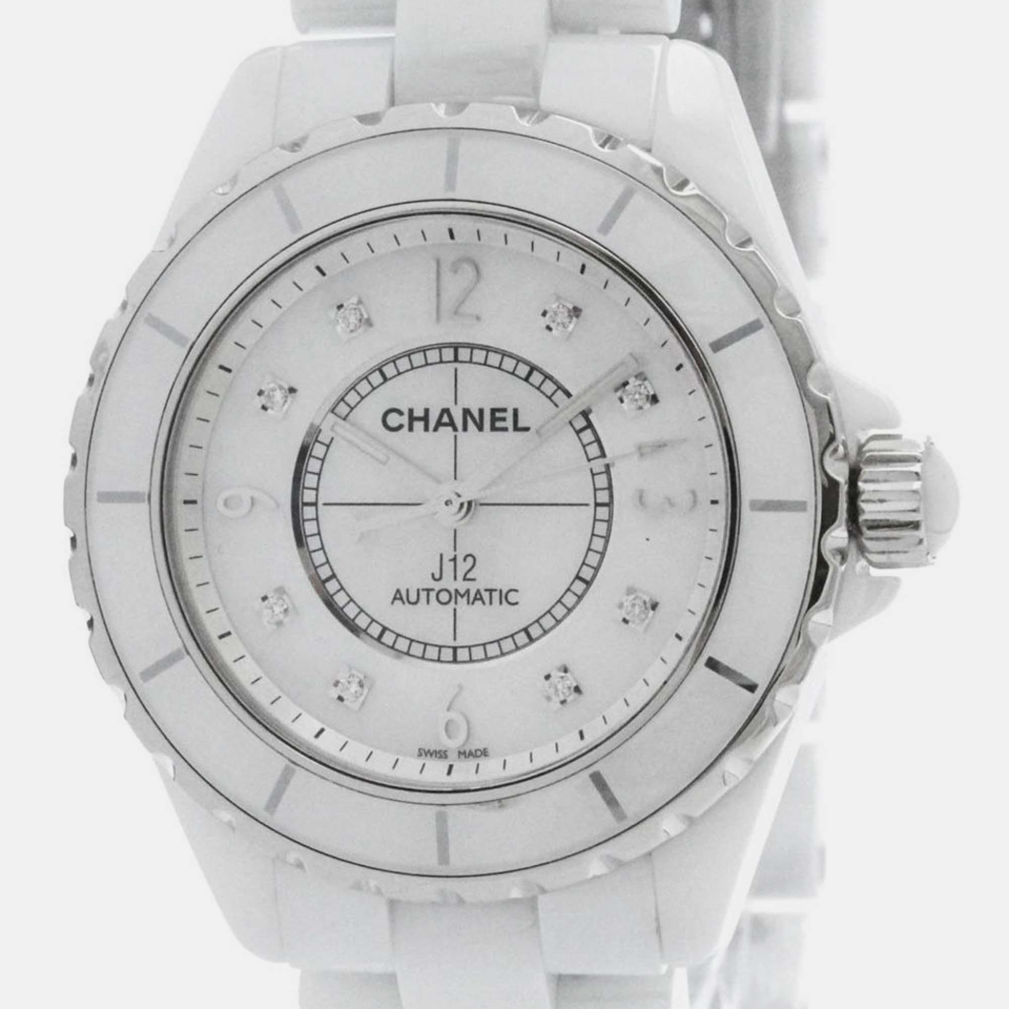 Chanel white shell ceramic j12 h2423 automatic men's wristwatch 38 mm