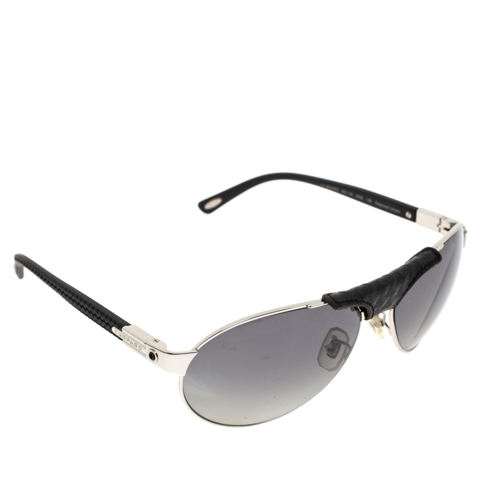 Image of Chopard Black & Silver/ Grey Polarized SCH  Aviator Sunglasses