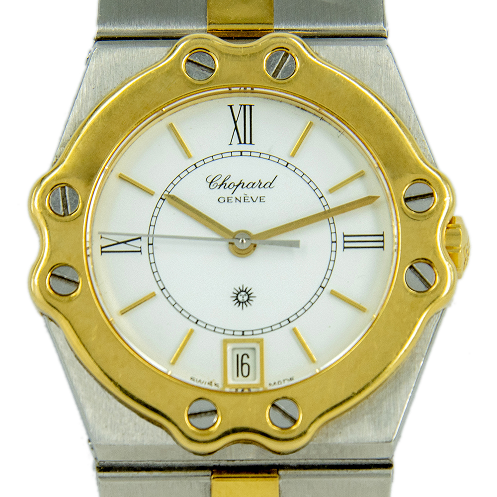 Chopard Silver 18K Yellow Gold And Stainless Steel St Moritz Men's Wristwatch 30 MM