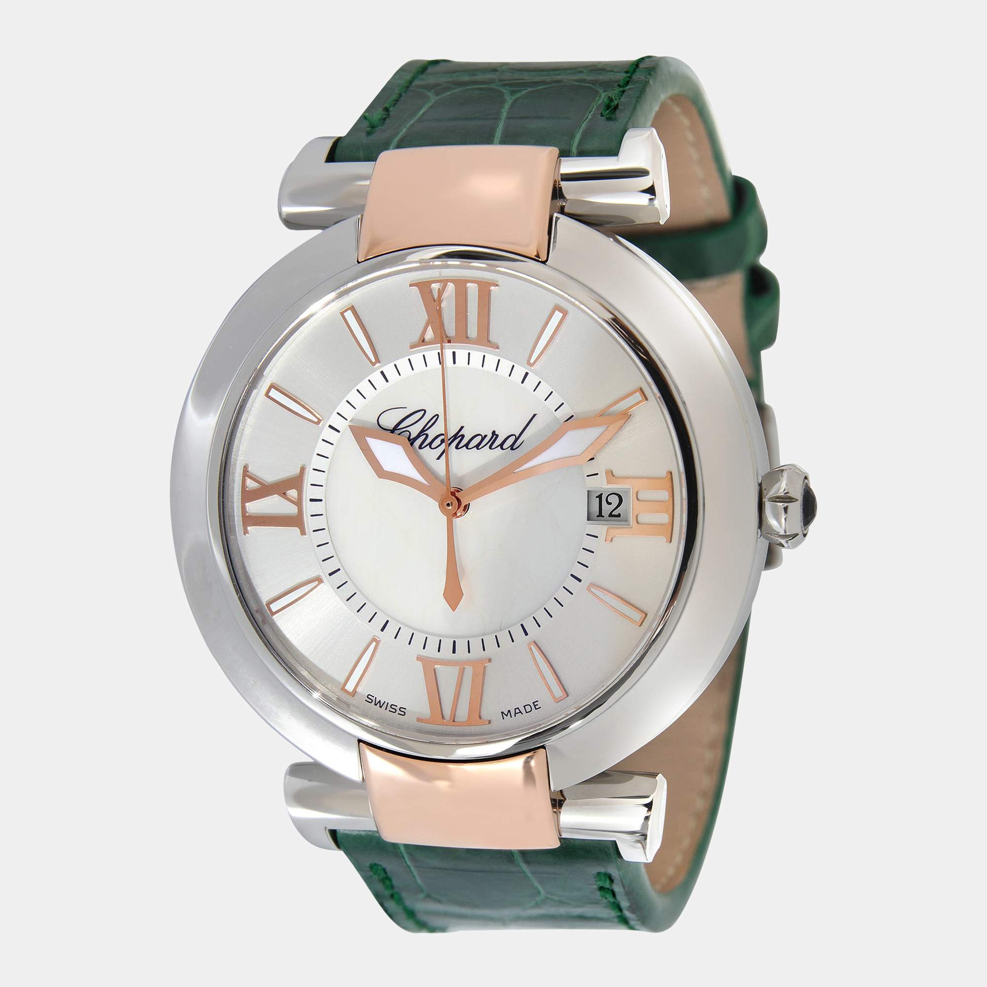 Chopard silver 18k rose gold and stainless steel imperiale 388531-6001 men's wristwatch 40 mm