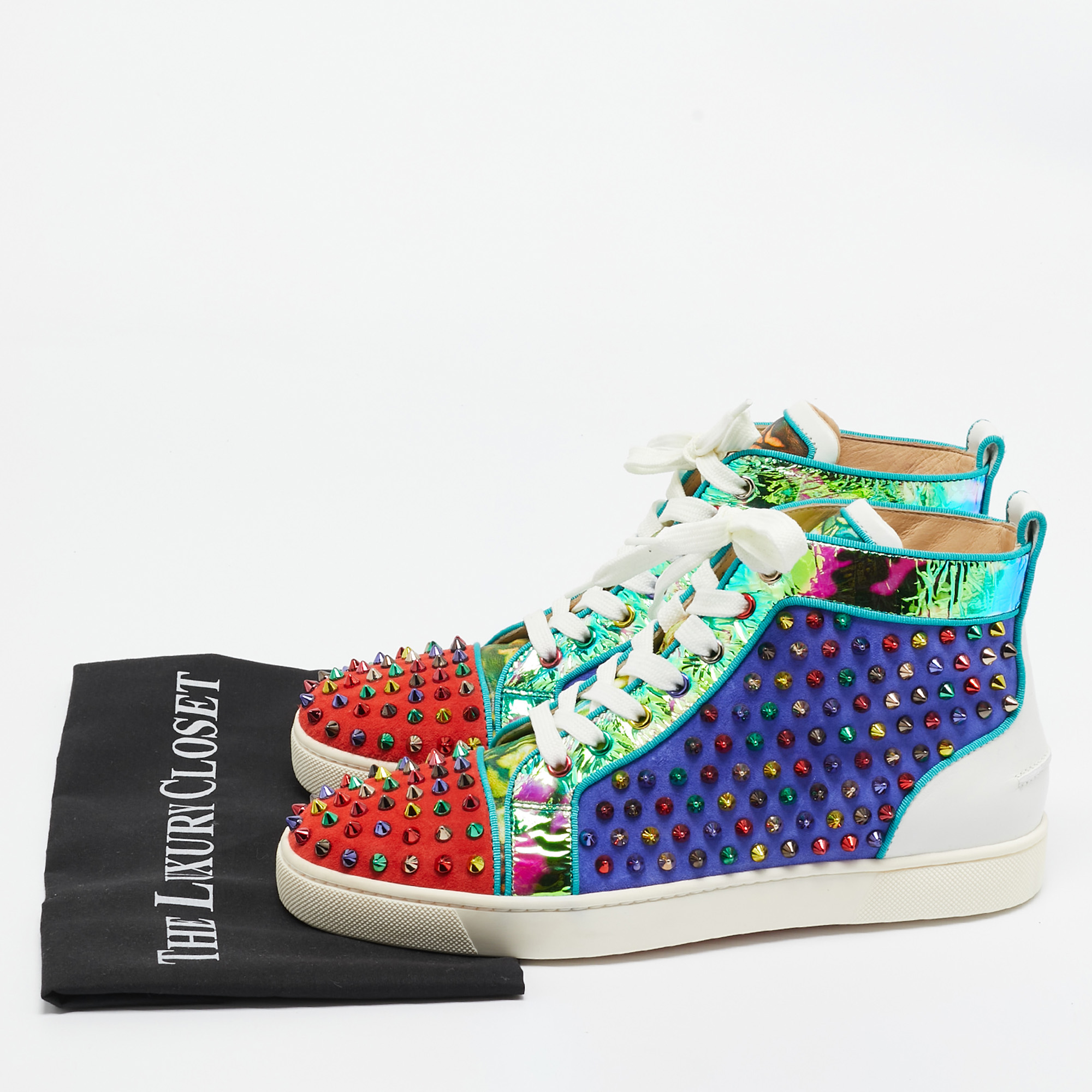 Christian Louboutin Multicolor Suede And Leather Louis Spikes High Top Sneakers Size 41