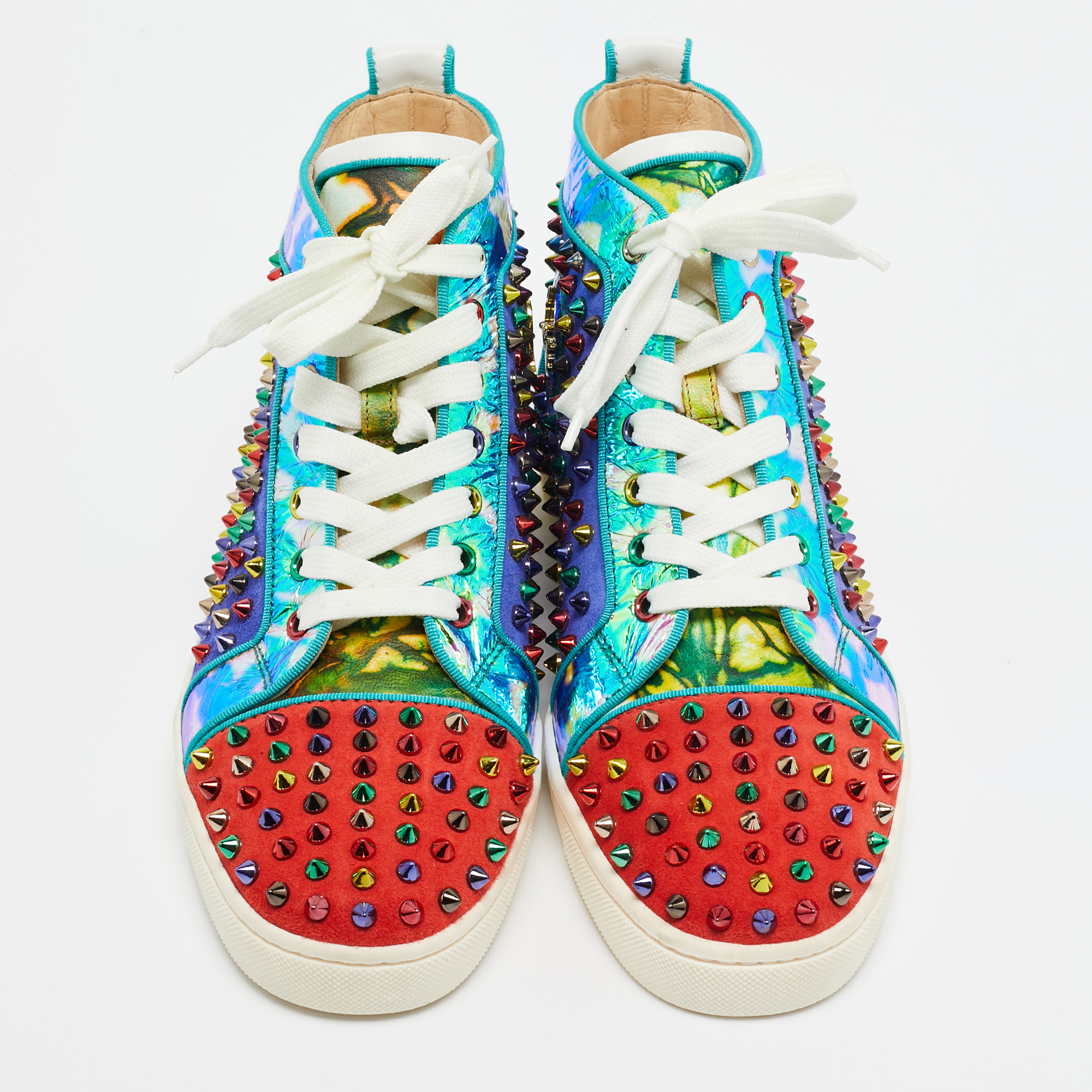 Christian Louboutin Multicolor Suede And Leather Louis Spikes High Top Sneakers Size 41