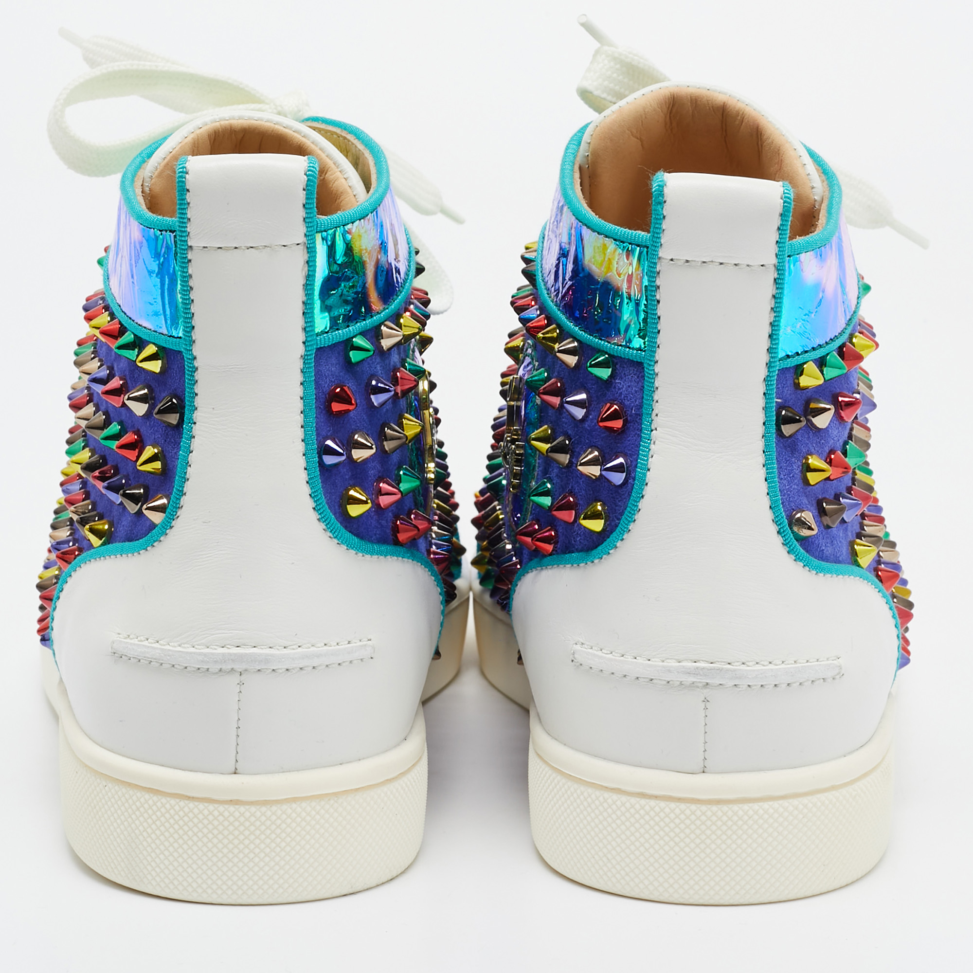 Christian Louboutin Multicolor Suede And Leather Louis Spikes High Top Sneakers Size 41