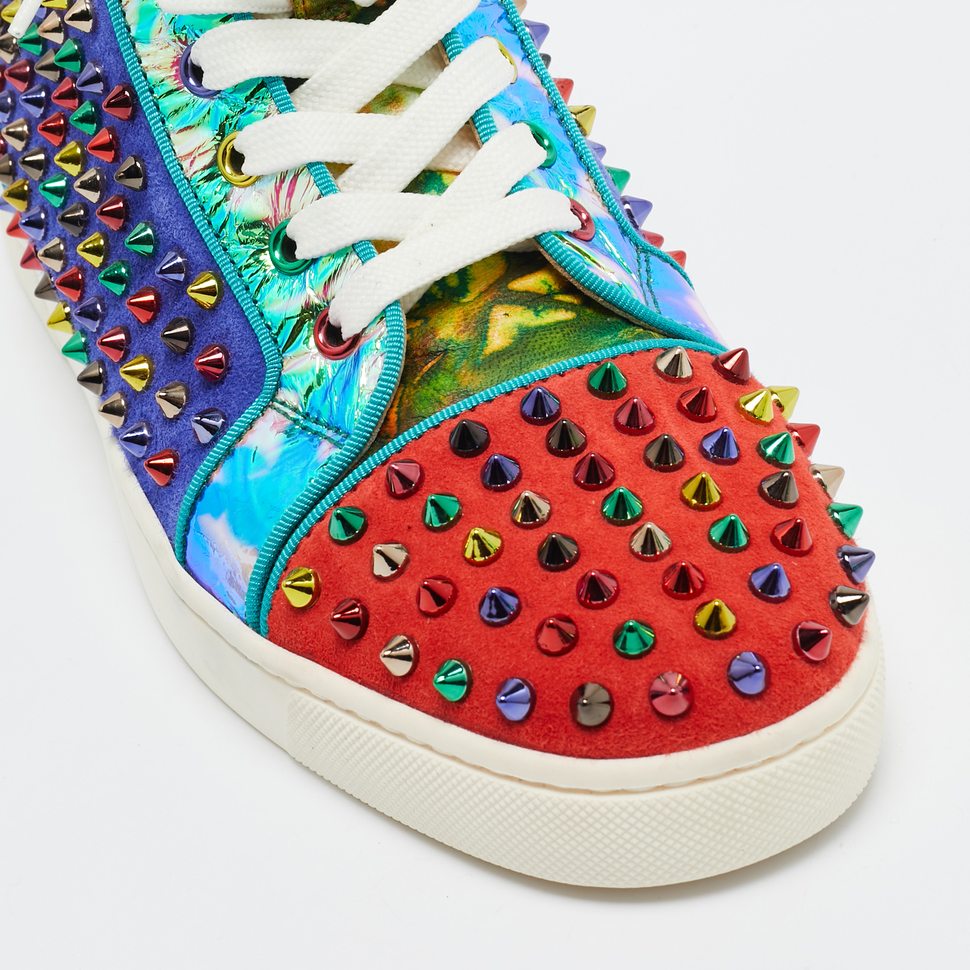 Christian Louboutin Multicolor Suede And Leather Louis Spikes High Top Sneakers Size 41