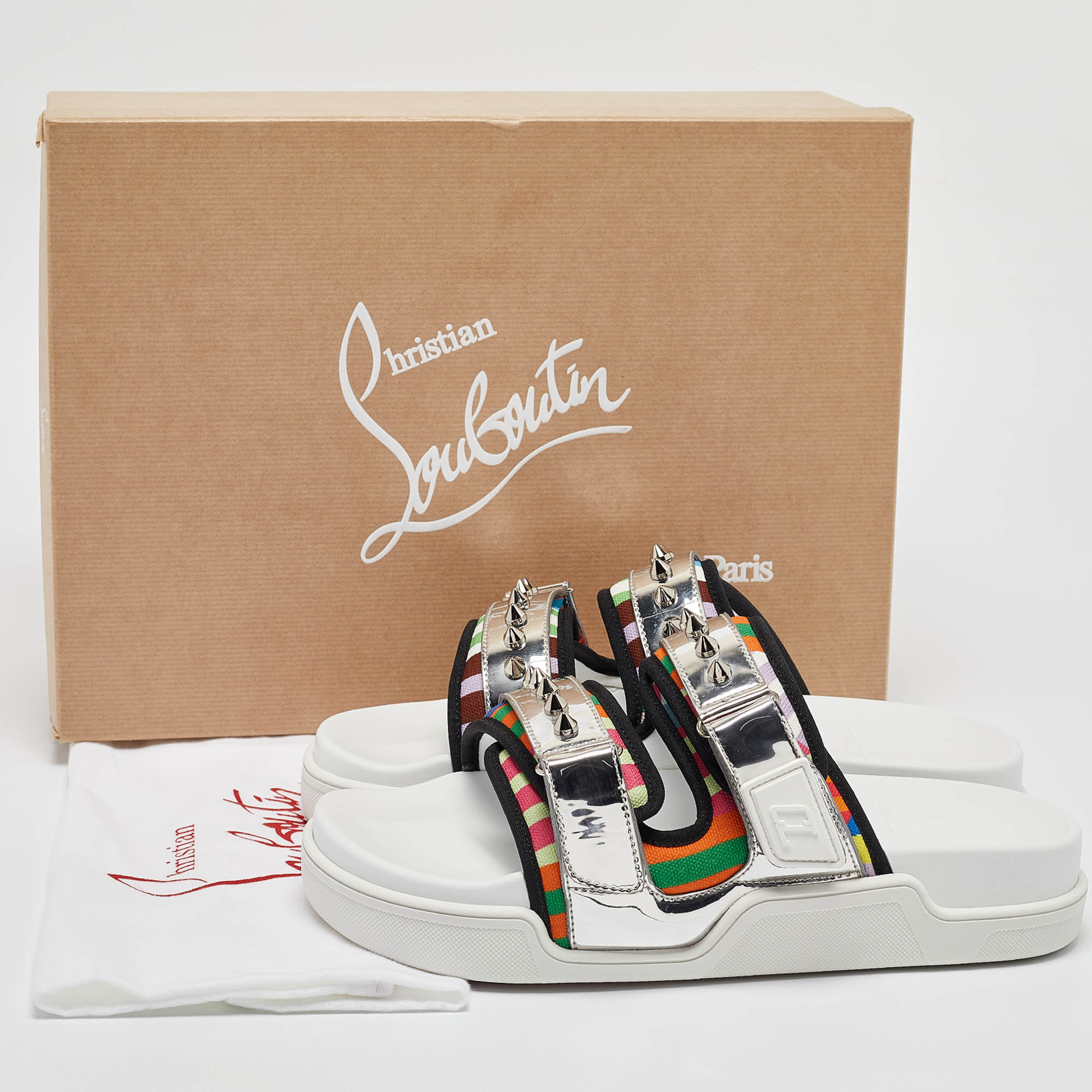 Christian Louboutin Multicolor Canvas And Leather Daddy Pool Sandals Size 44