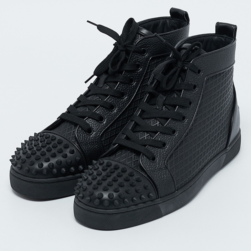 Christian Louboutin Black Leather Lou Spikes High Top Sneakers Size 42