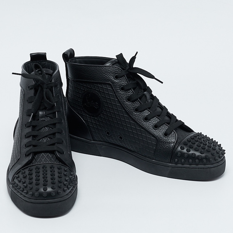 Christian Louboutin Black Leather Lou Spikes High Top Sneakers Size 42