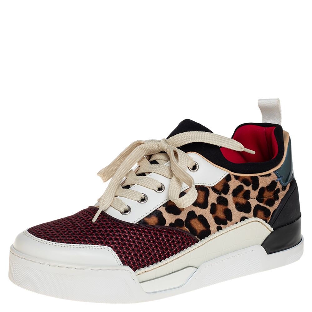 Christian Louboutin Multicolor Leather Fabric and Pony Hair Aurelien Low Top Sneakers Size 40