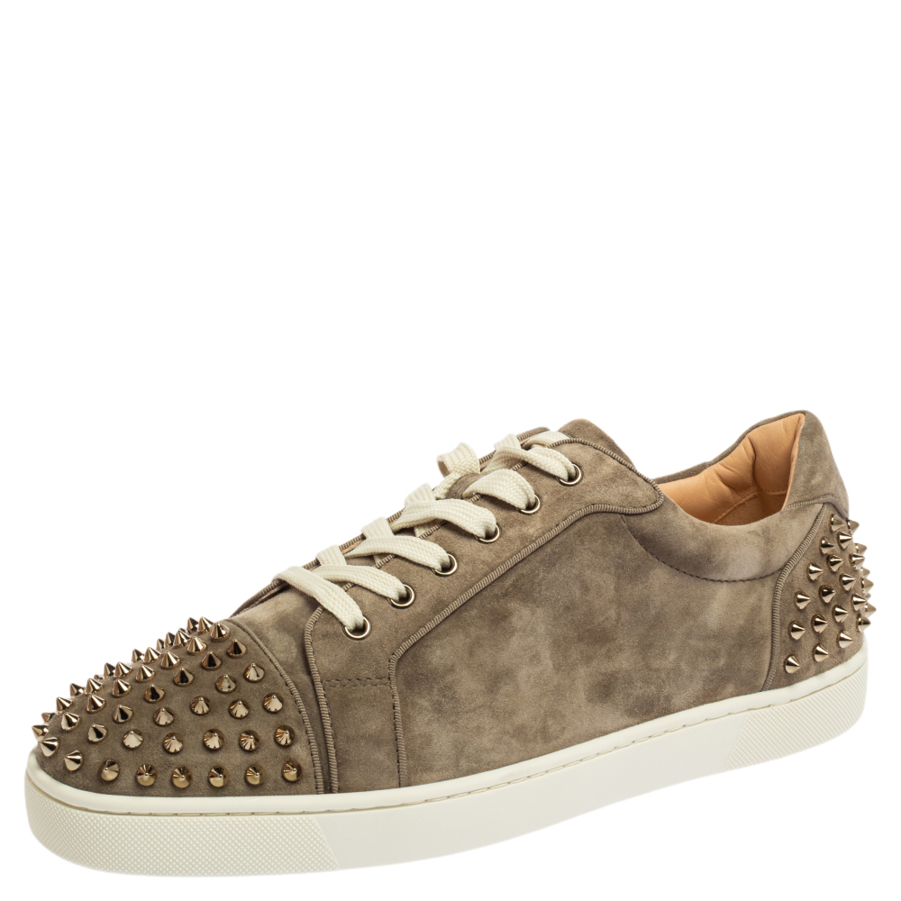 Christian Louboutin Grey Suede Seavaste 2 Orlato Spike Low Top Sneakers Size 46