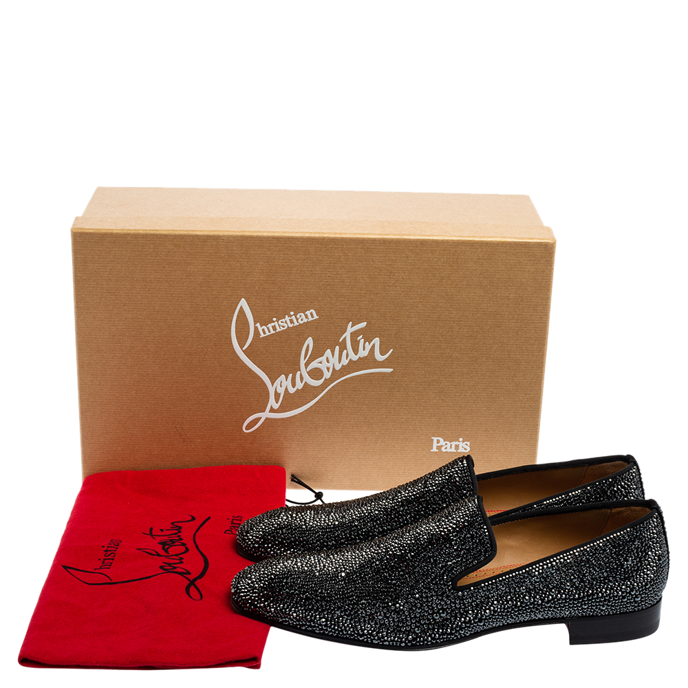Christian Louboutin Black Suede Dandelion Strass Smoking Slippers Size 41