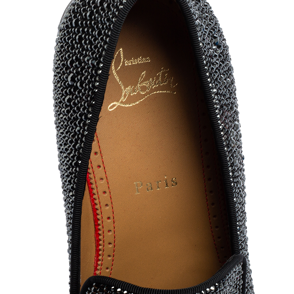 Christian Louboutin Black Suede Dandelion Strass Smoking Slippers Size 41