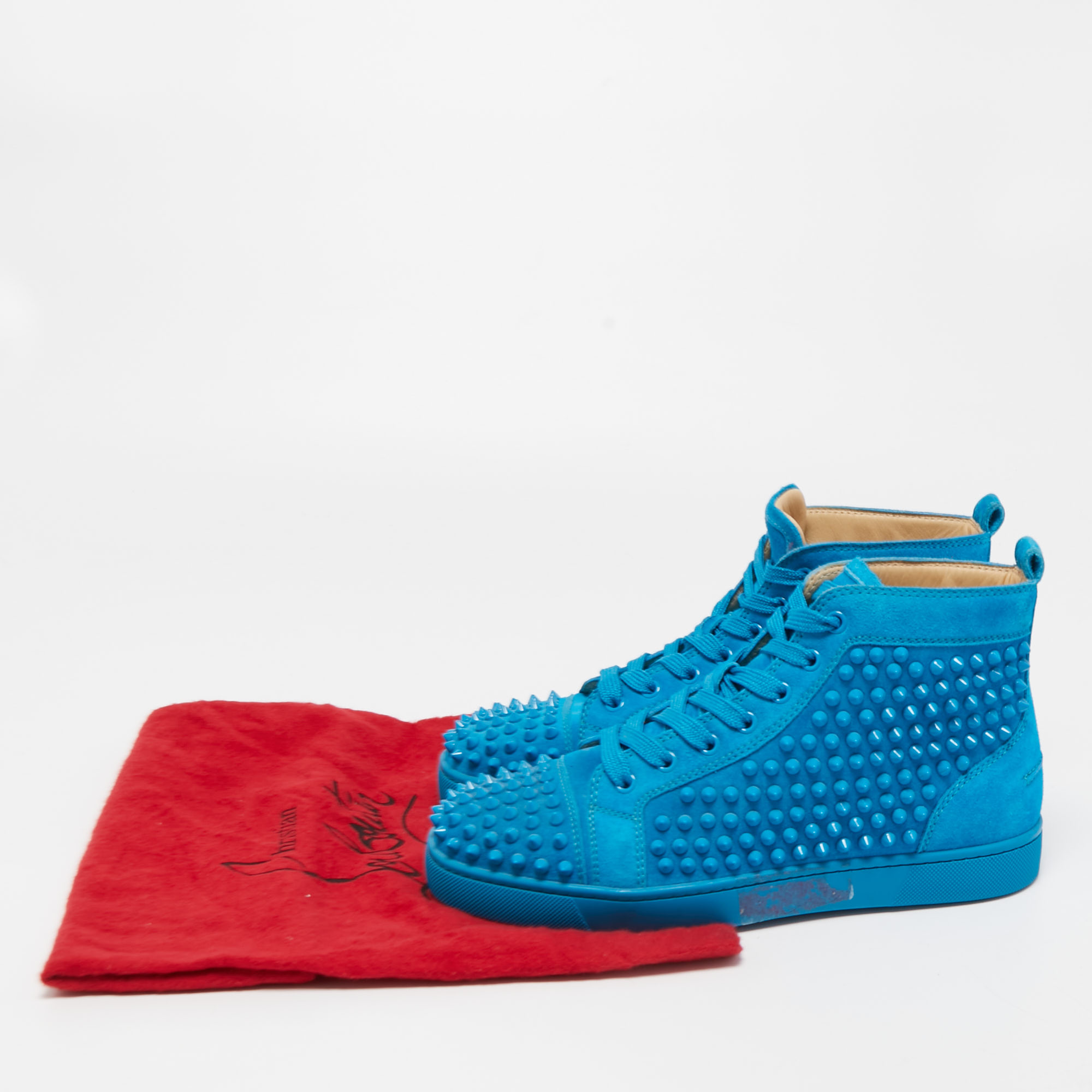 Christian Louboutin Blue Suede Louis Spike High Top Sneakers Size 39.5
