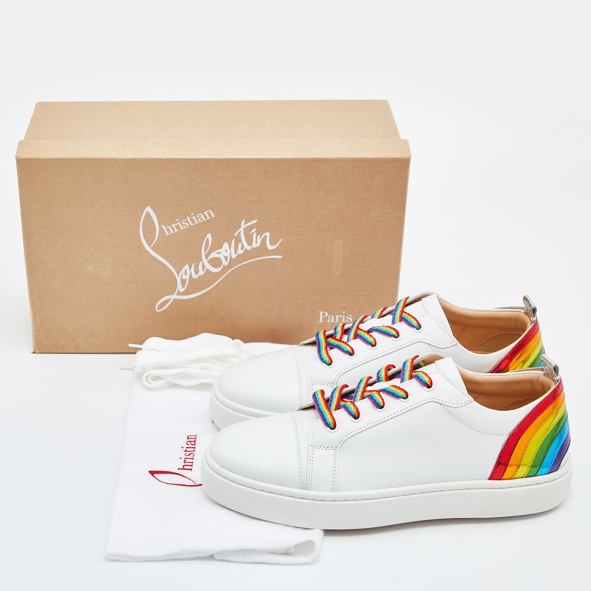 Christian Louboutin White Leather Arkenspeed Rainbow Sneakers Size 40.5