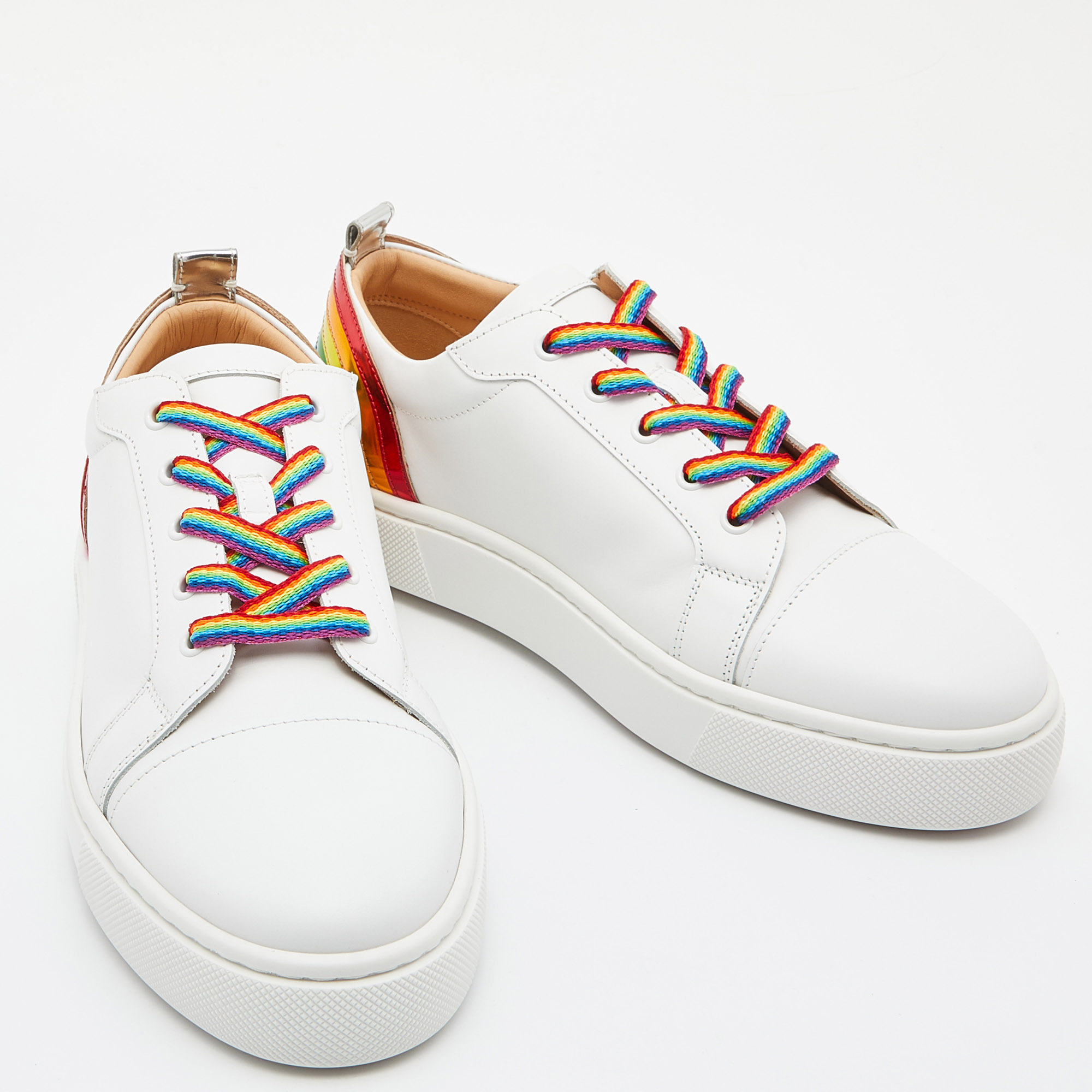 Christian Louboutin White Leather Arkenspeed Rainbow Sneakers Size 40.5