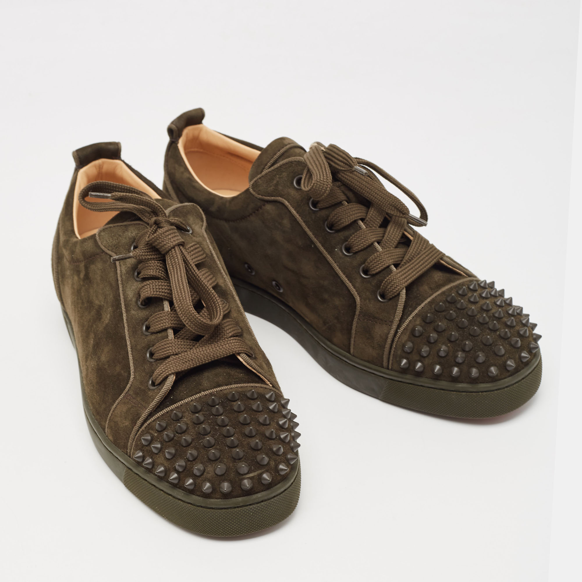 Christian Louboutin Green Suede Louis Junior Spikes Sneakers Size 44