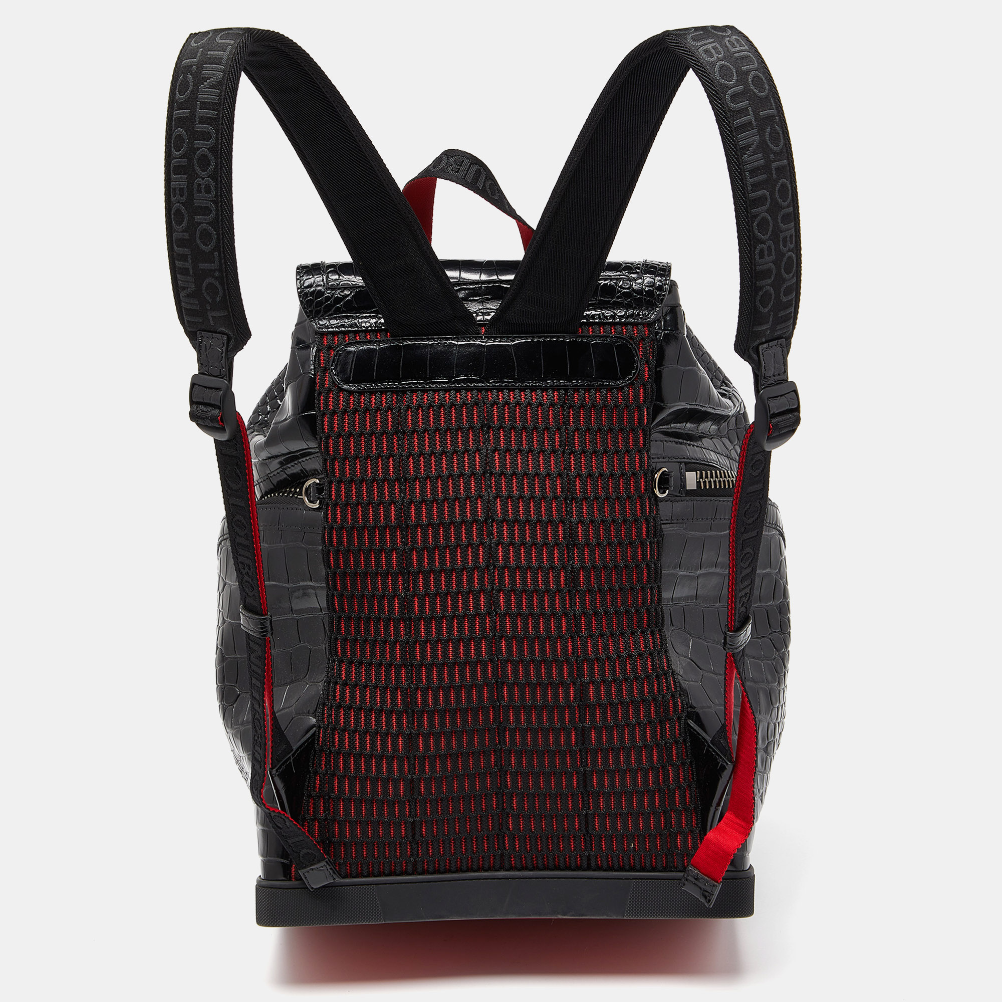 Christian Louboutin Black/Red Croc Embossed Leather And Rubber Explorafunk Backpack