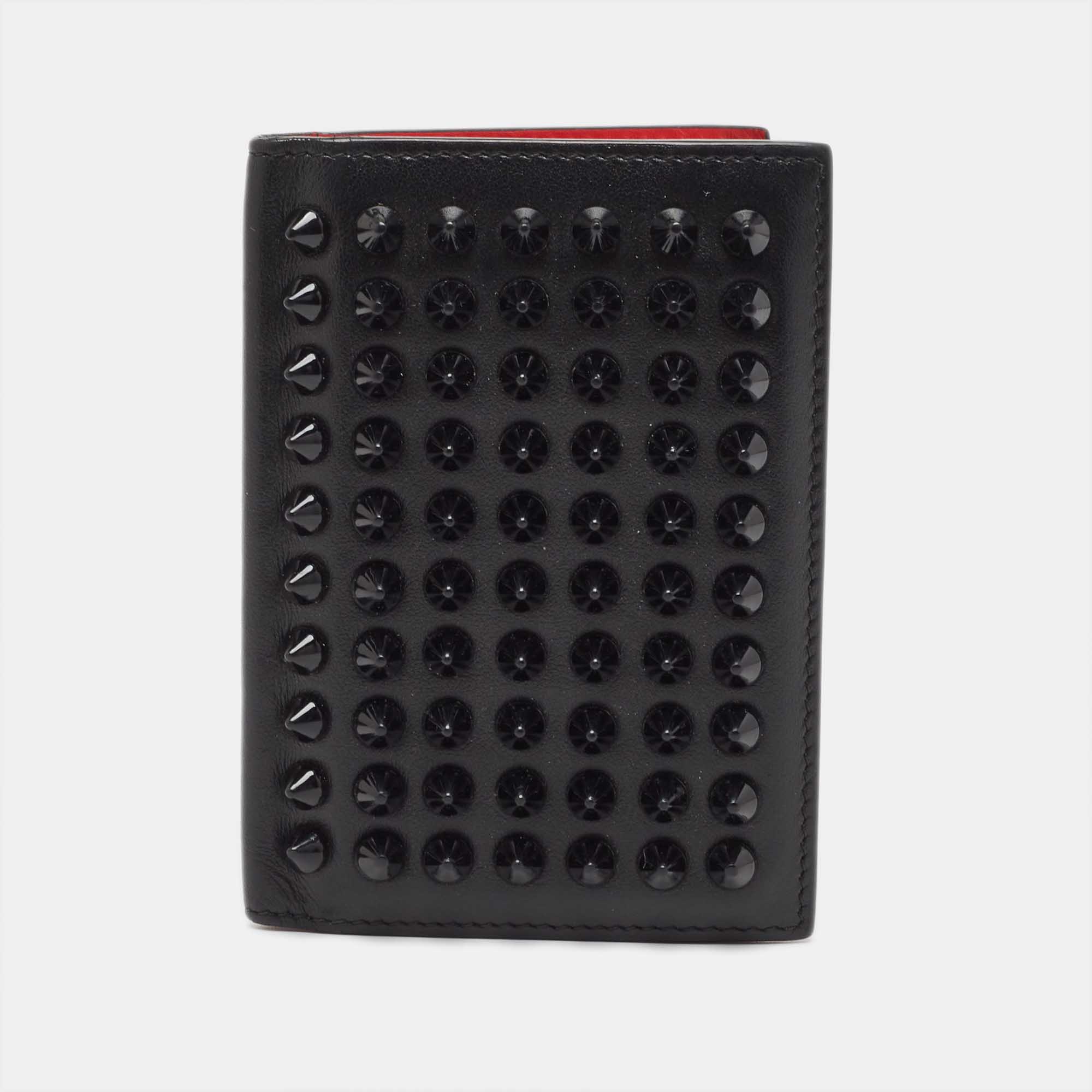 Christian Louboutin Black Leather Clipsos Studded Bifold Card Case