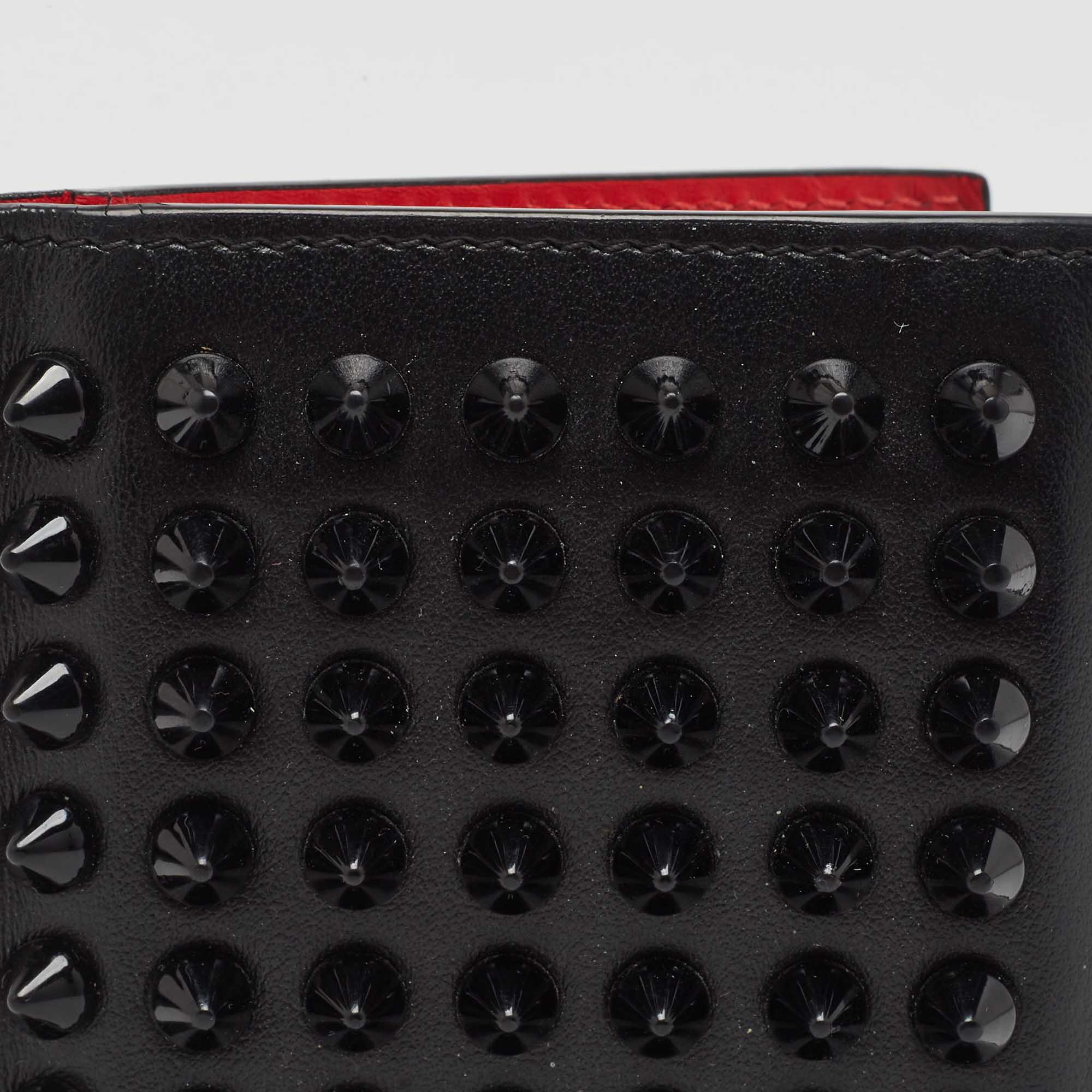Christian Louboutin Black Leather Clipsos Studded Bifold Card Case