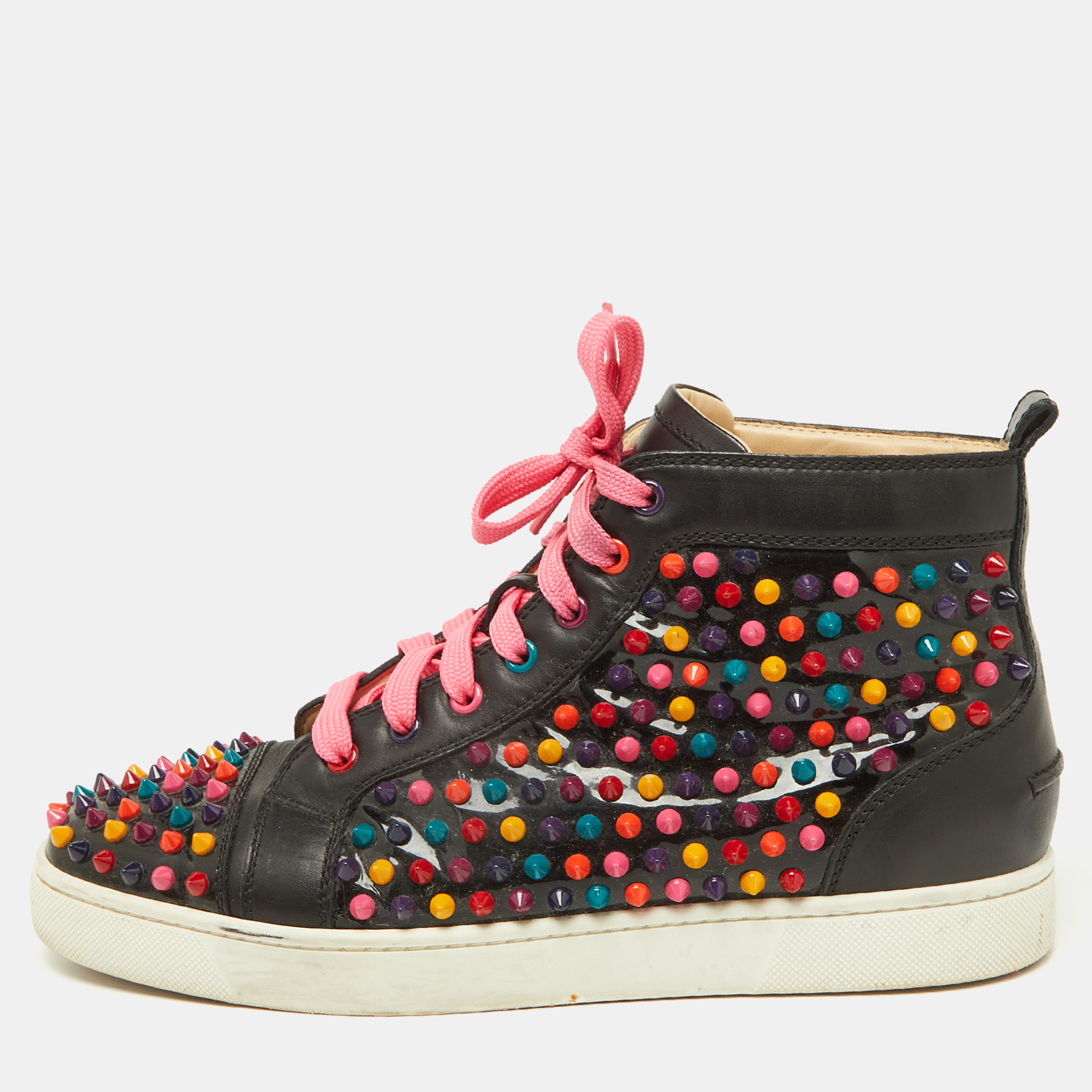 Christian louboutin black patent and leather multicolor spikes louis sneakers size 42