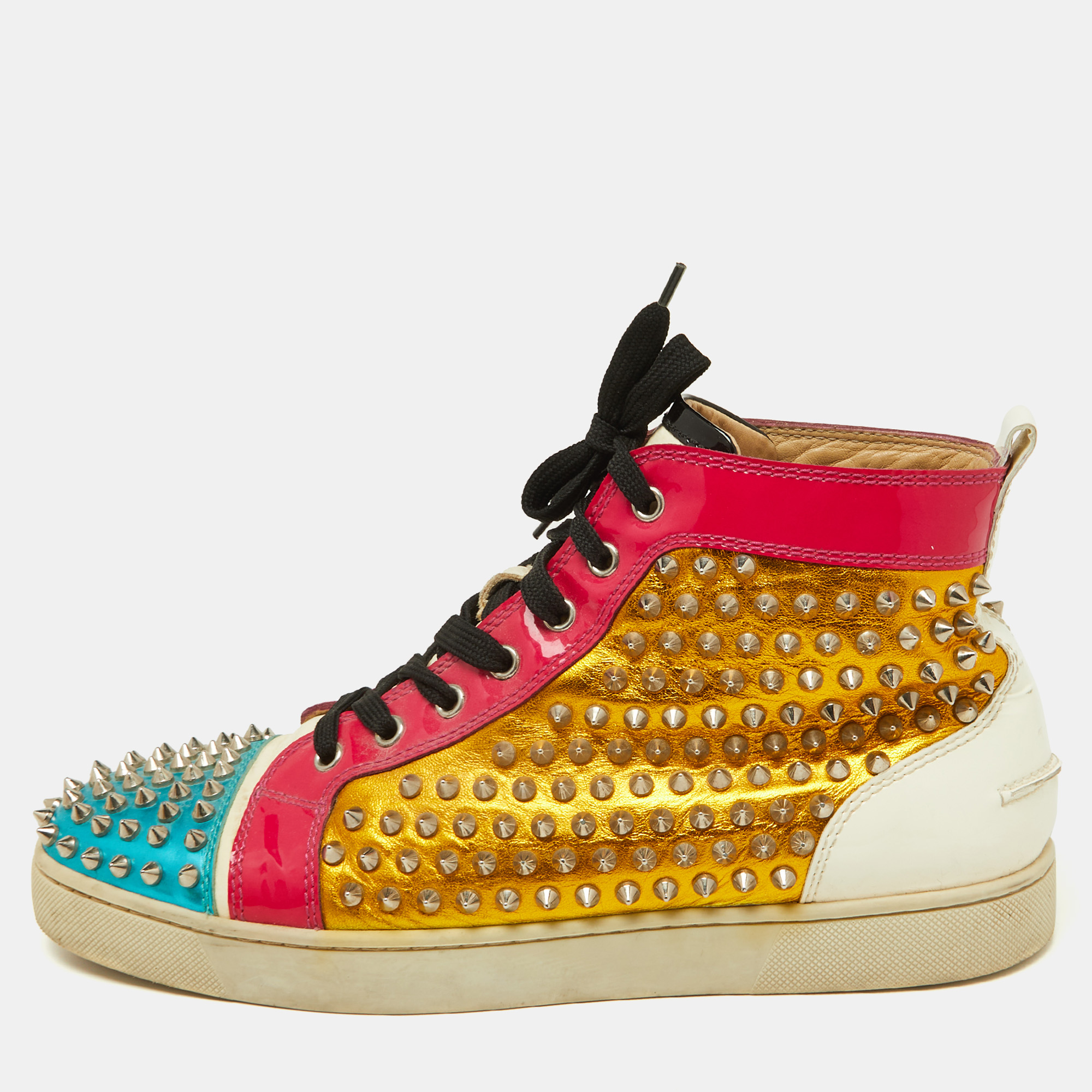 Christian louboutin multicolor metallic leather louis spikes sneakers size 43