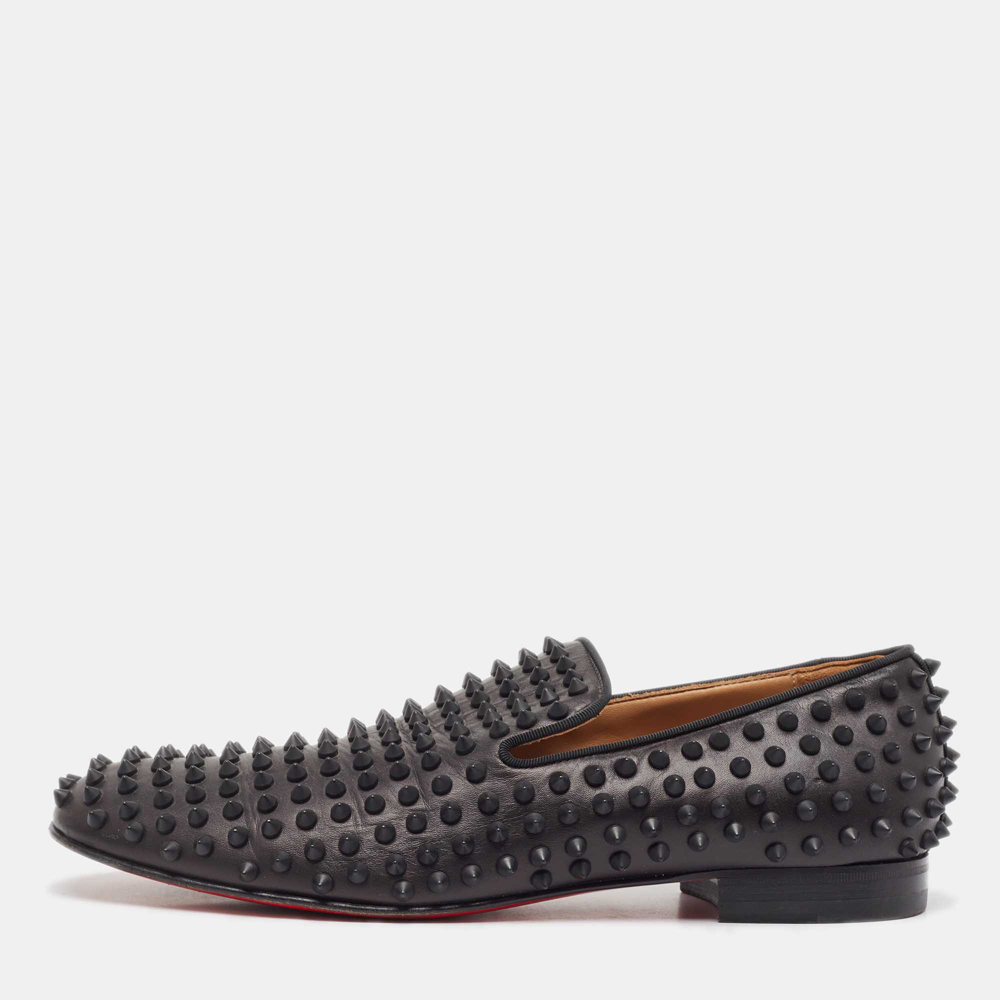 Christian louboutin louboutin louboutin black leather dandelion spikes loafers size 42.5
