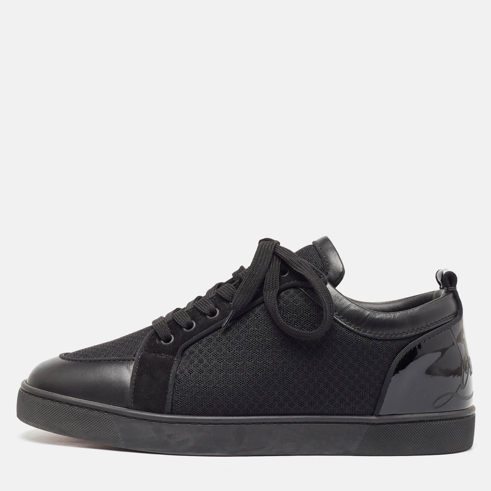 Christian louboutin black leather and mesh fun rantulow sneakers size 45