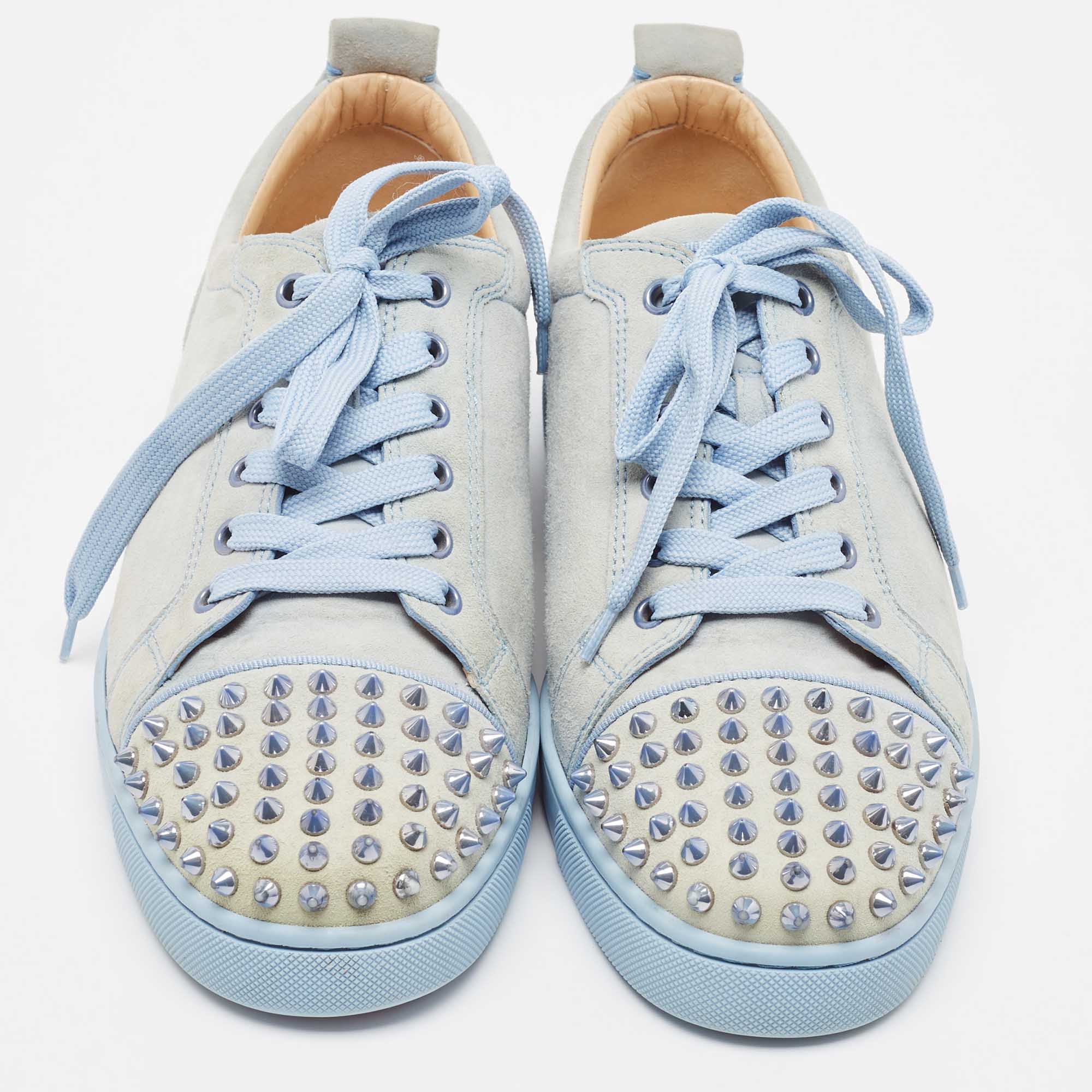 Christian Louboutin Blue Suede Louis Junior Spikes Low Top Sneakers Size 42.5